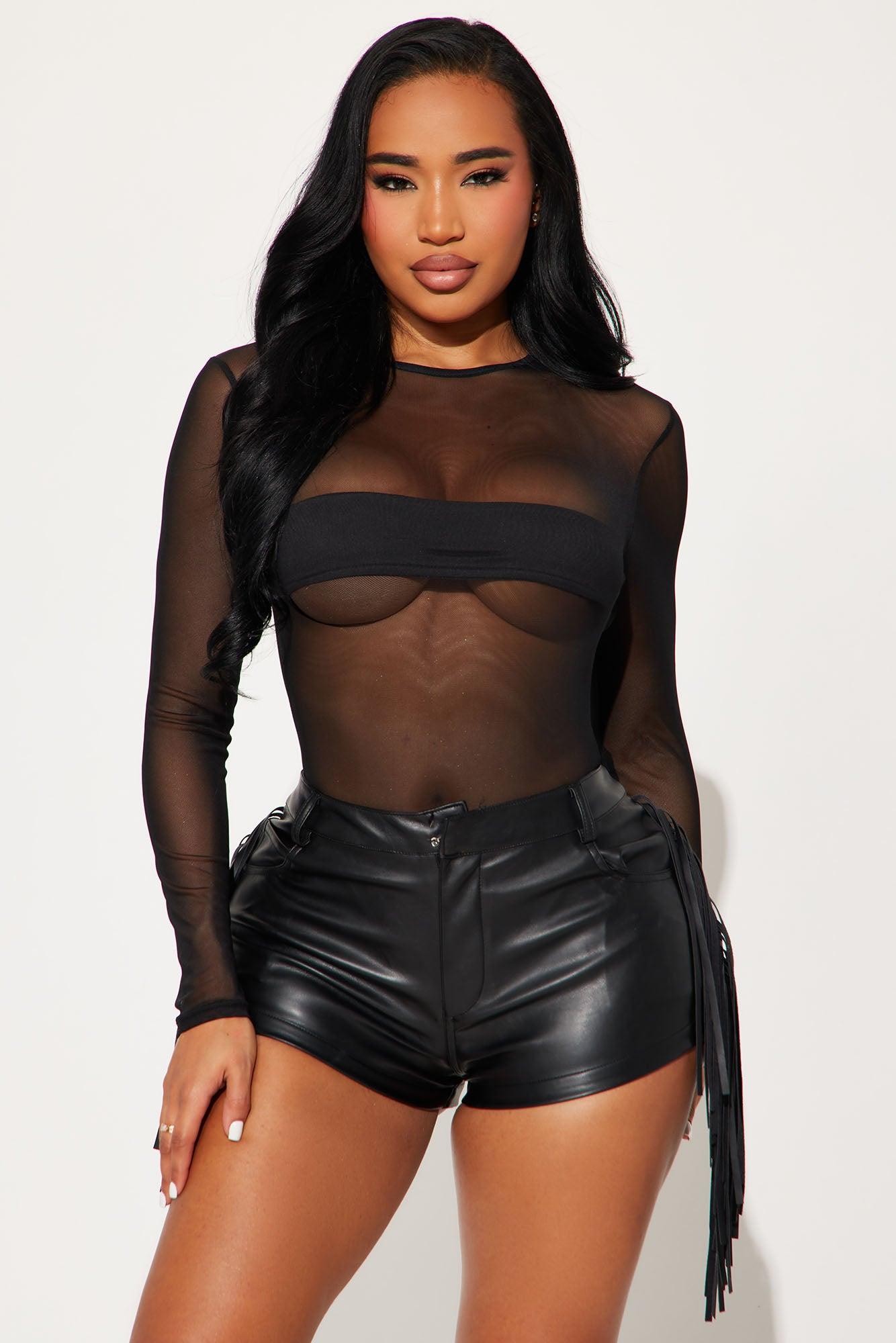 Art Of Seduction Sheer Long Sleeve Bodysuit - Black Product Image