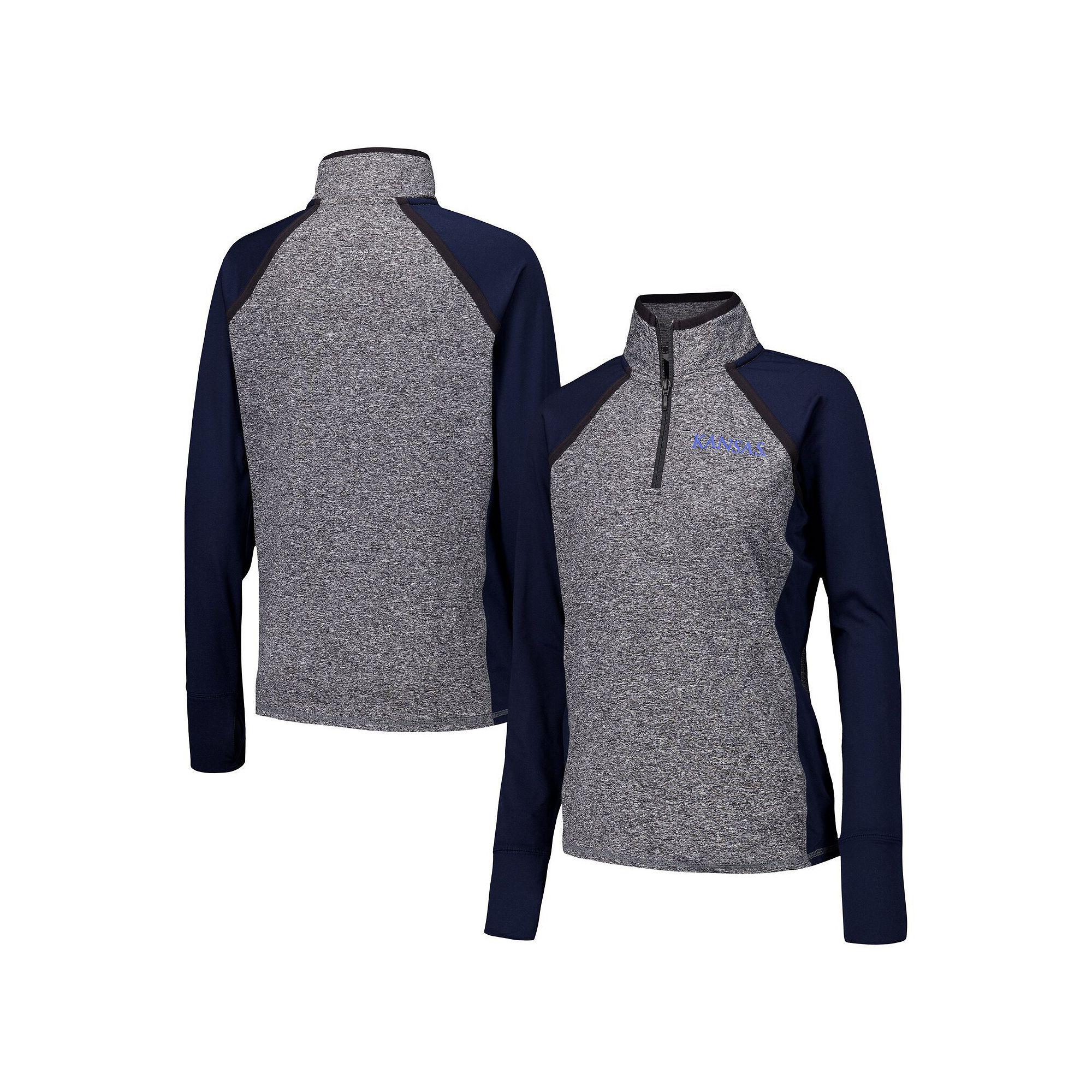 Women's Navy/Heather Gray Kansas Jayhawks Finalist Raglan Quarter-Zip Jacket,  Product Image