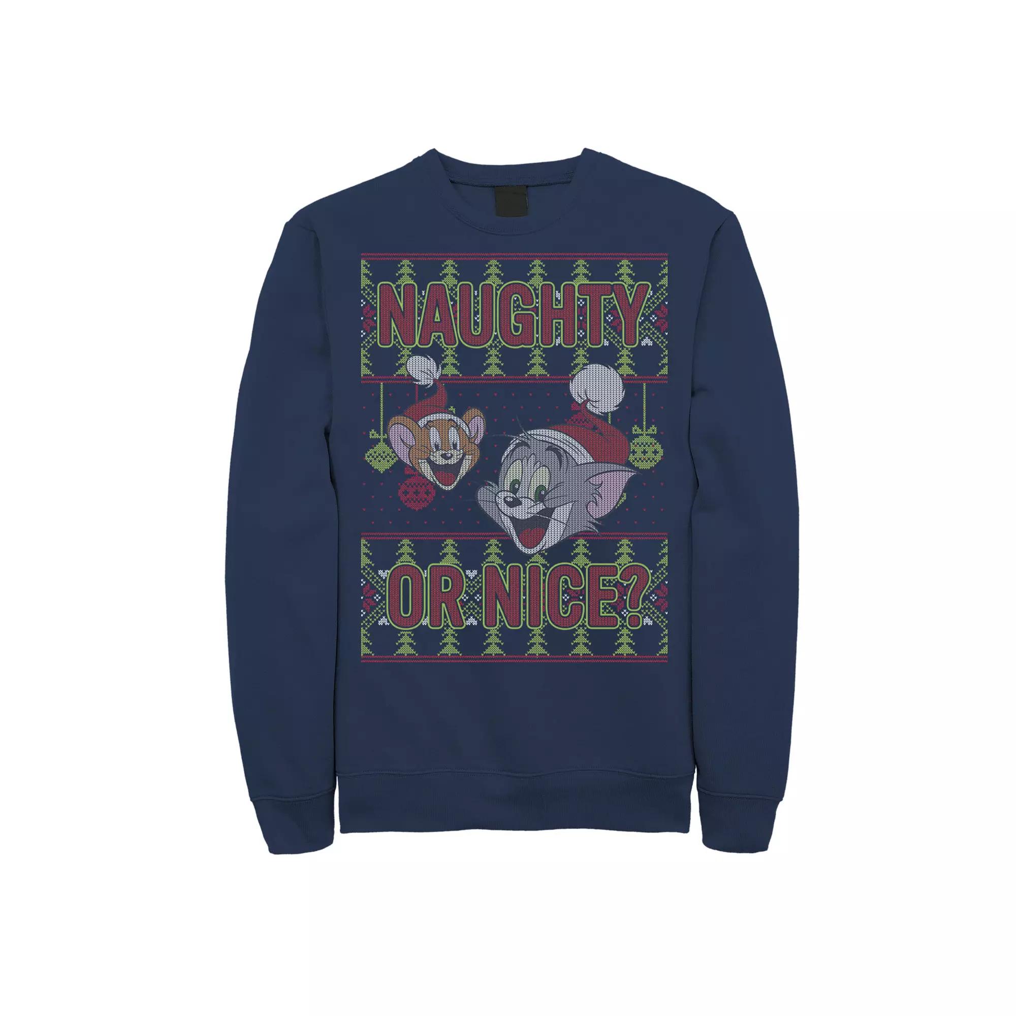 Men's Tom And Jerry Naughty Or Nice Holiday Pattern Graphic Fleece,  Product Image