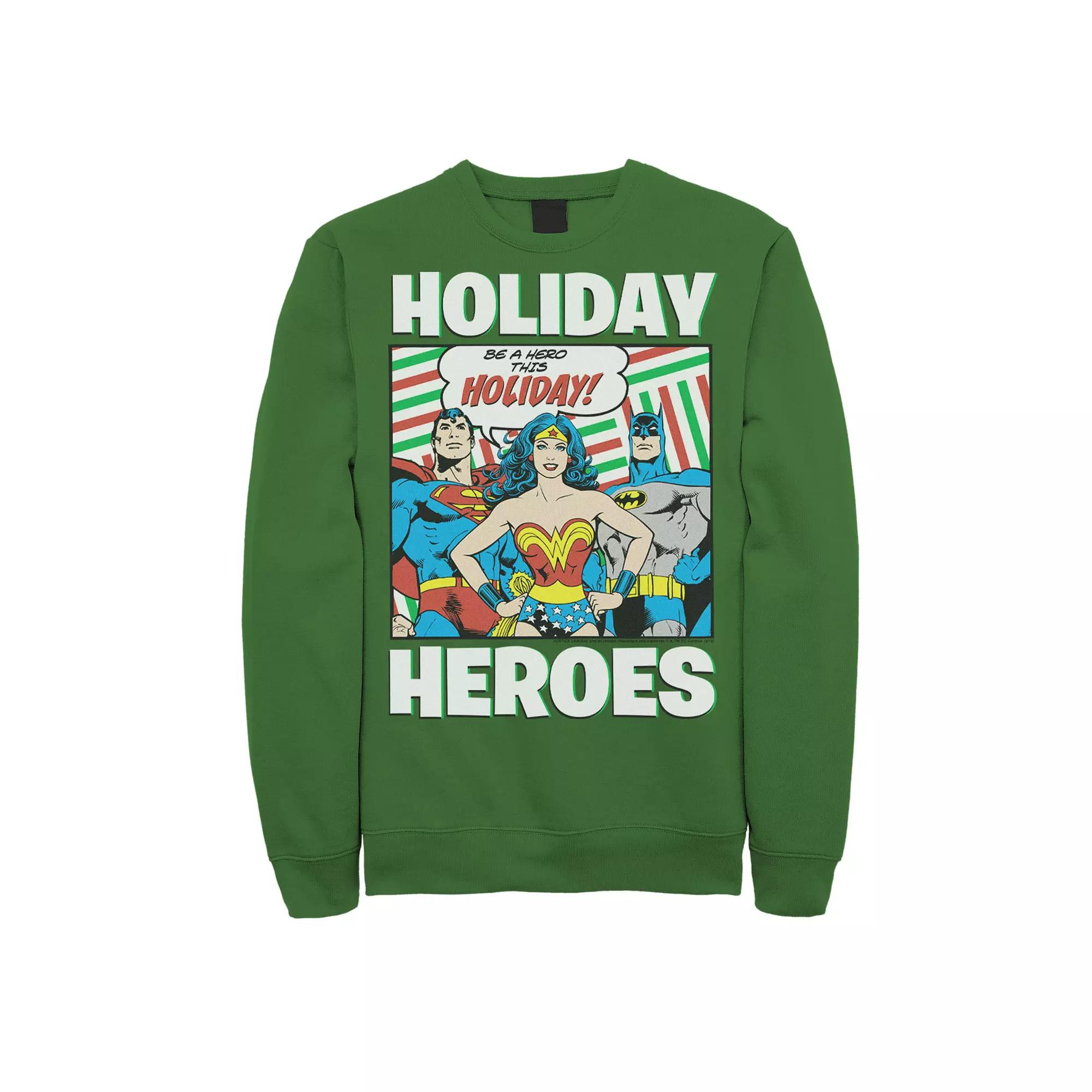 Men's DC Comics Justice League Holiday Heroes Christmas Sweatshirt, Size: XL, Kelly Product Image