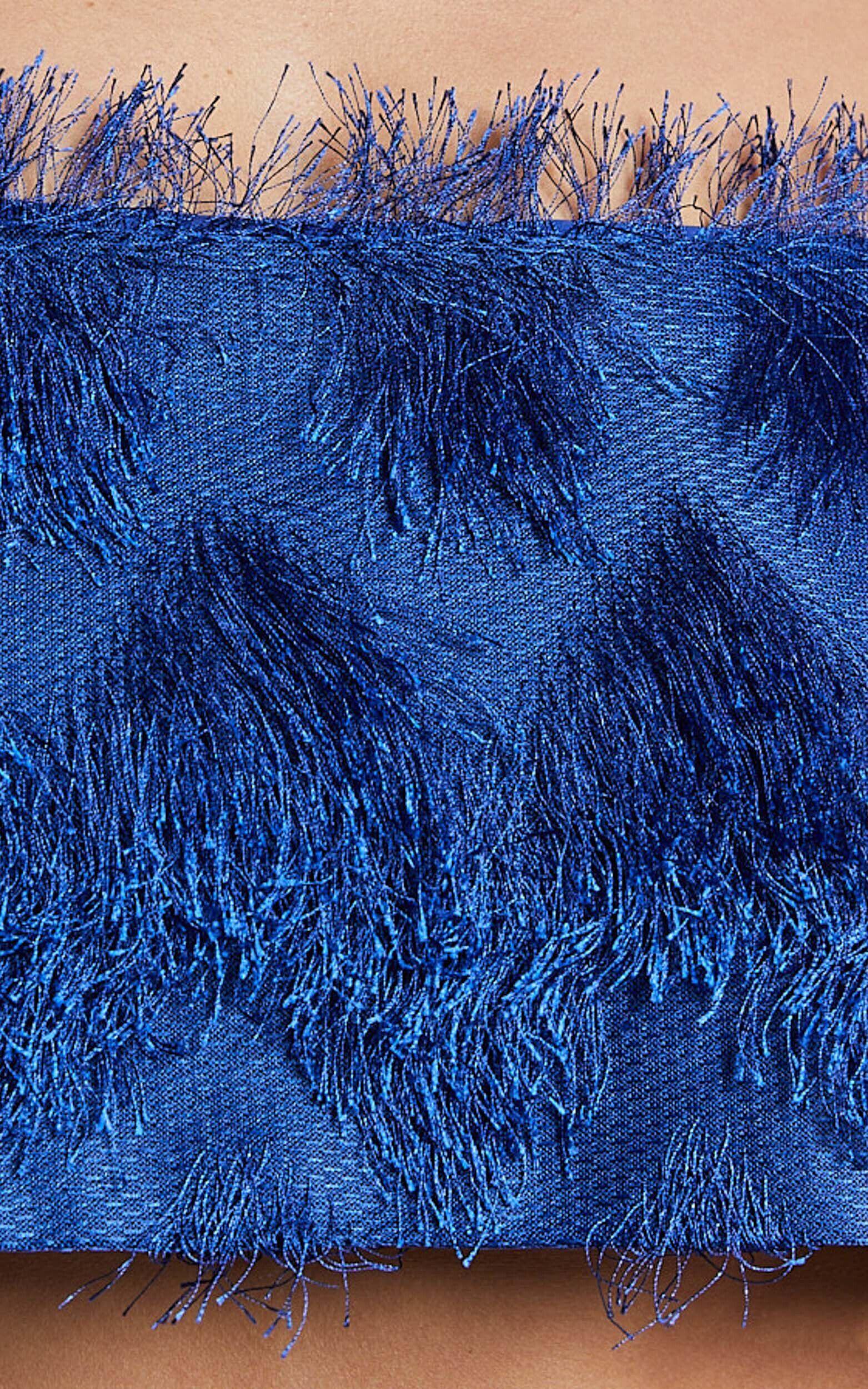 Shelby Mini Skirt - High Waist Fringe Skirt in Cobalt Blue Product Image