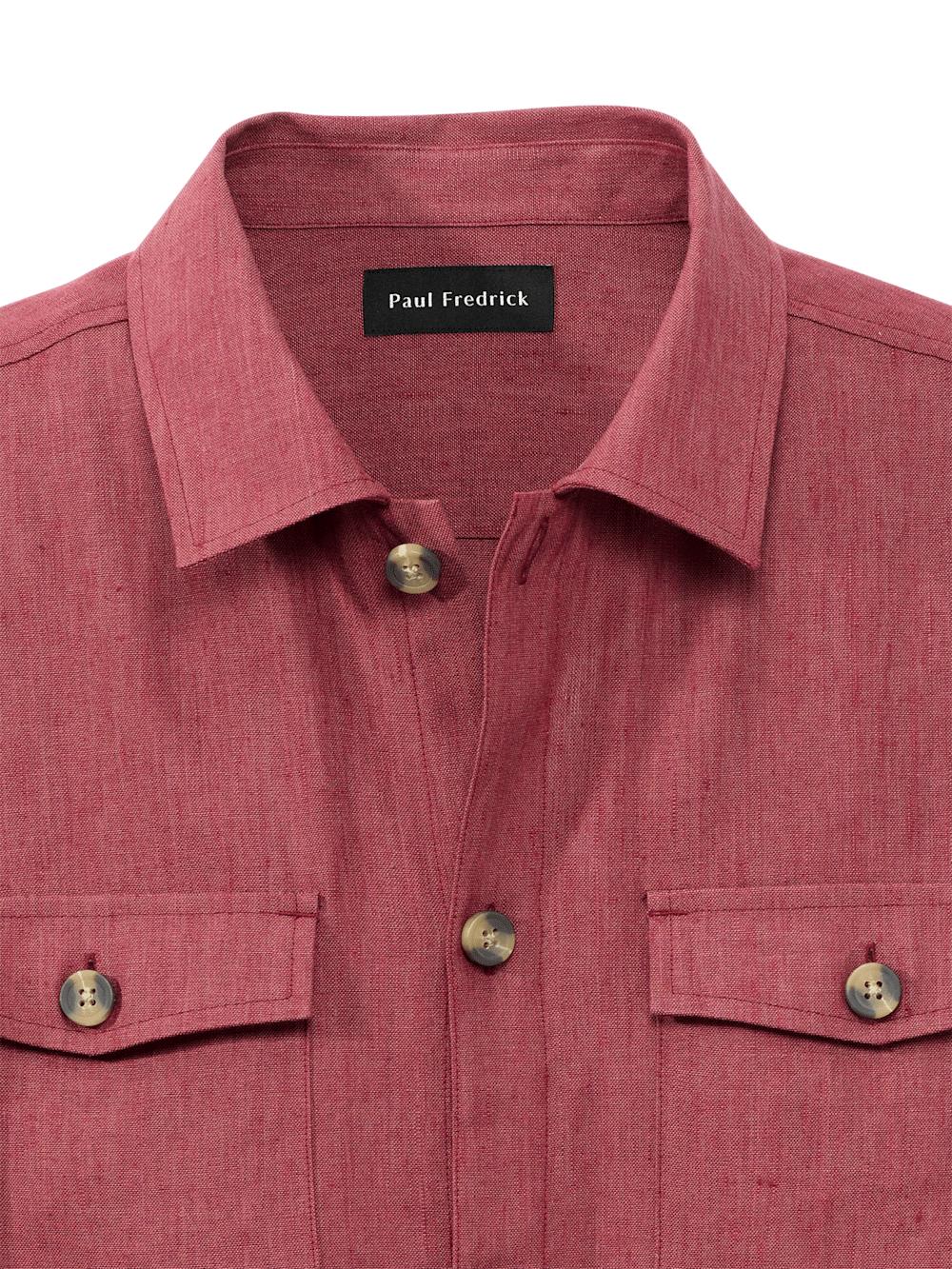 Linen Blend Solid Overshirt - Burgundy Product Image