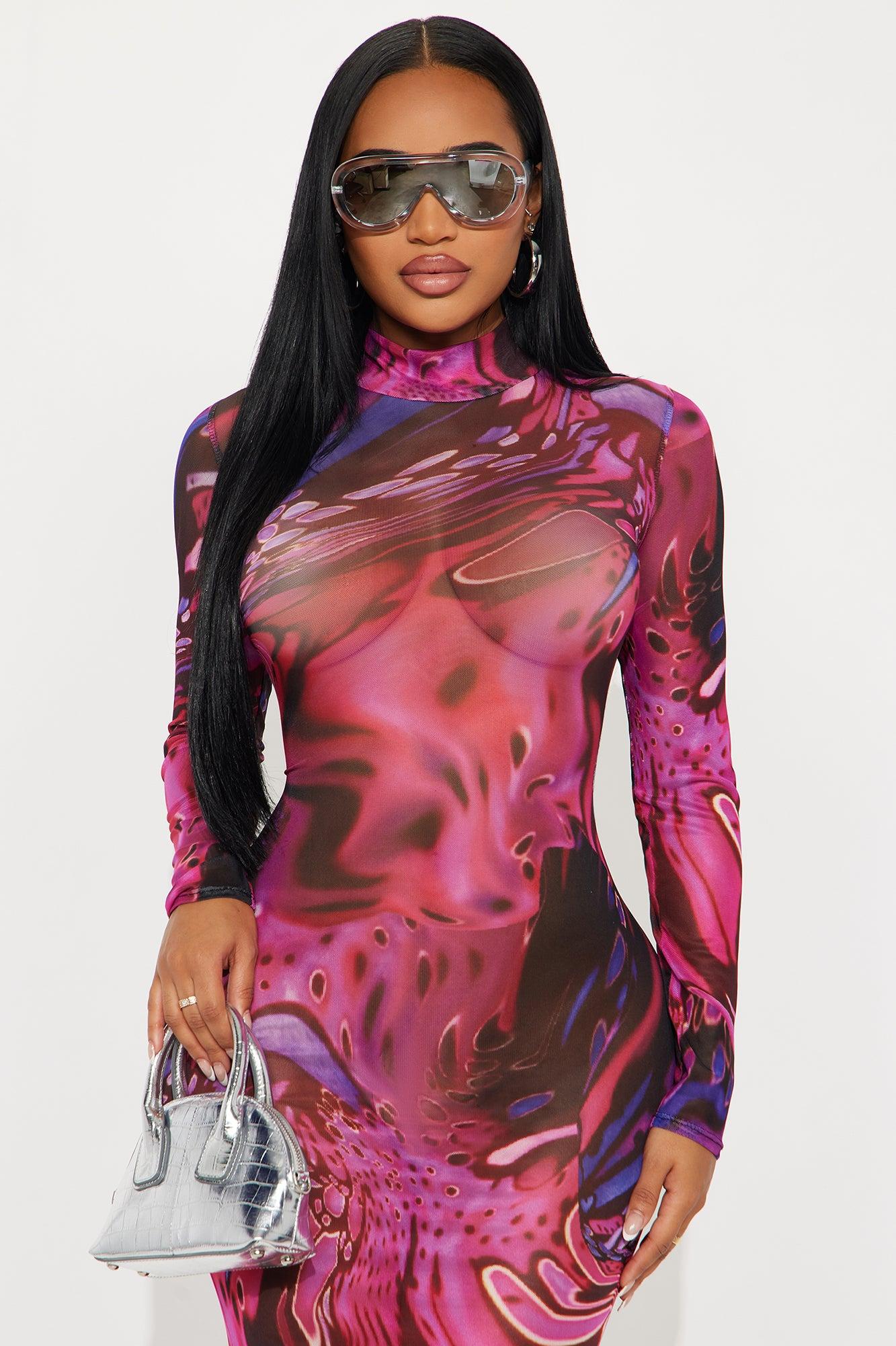 Vivid Sins Mesh Maxi Dress - Pink/combo Female Product Image