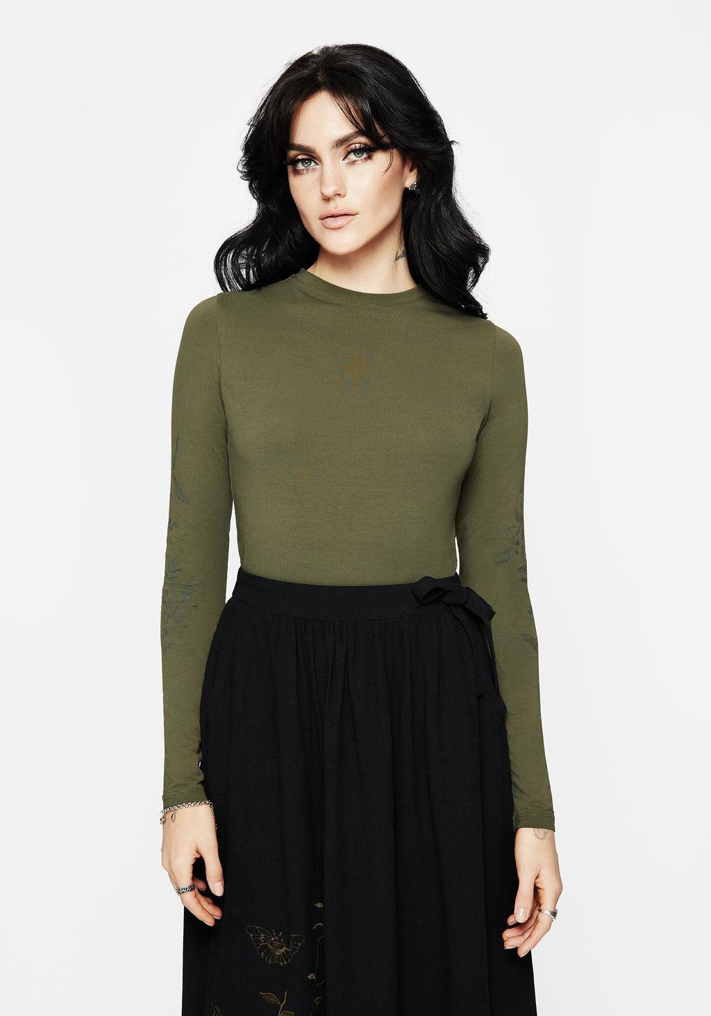 Leune Rose Print Cotton Long Sleeve Top Product Image