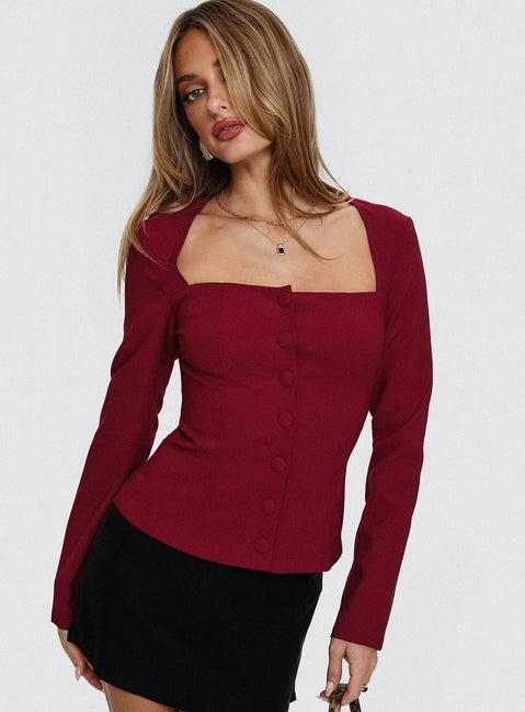 Gaskin Long Sleeve Top Burgundy Product Image