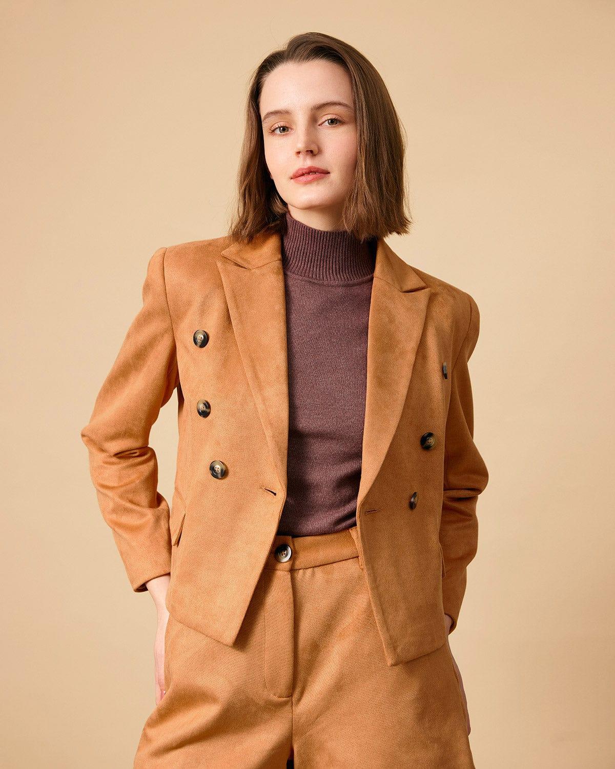 The Collared Buttons Suede Blazer Product Image