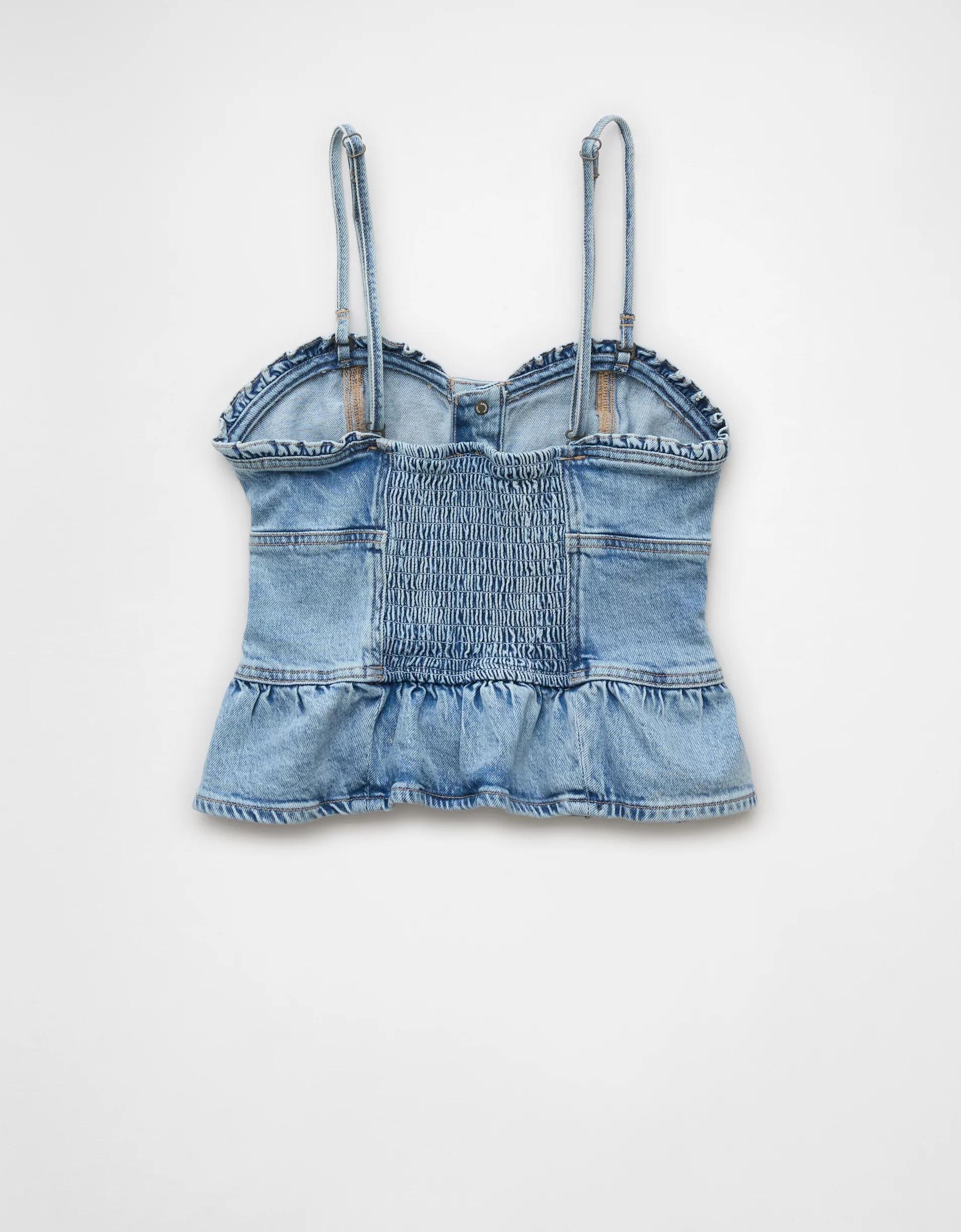 AE Denim Strapless Peplum Shirt Product Image