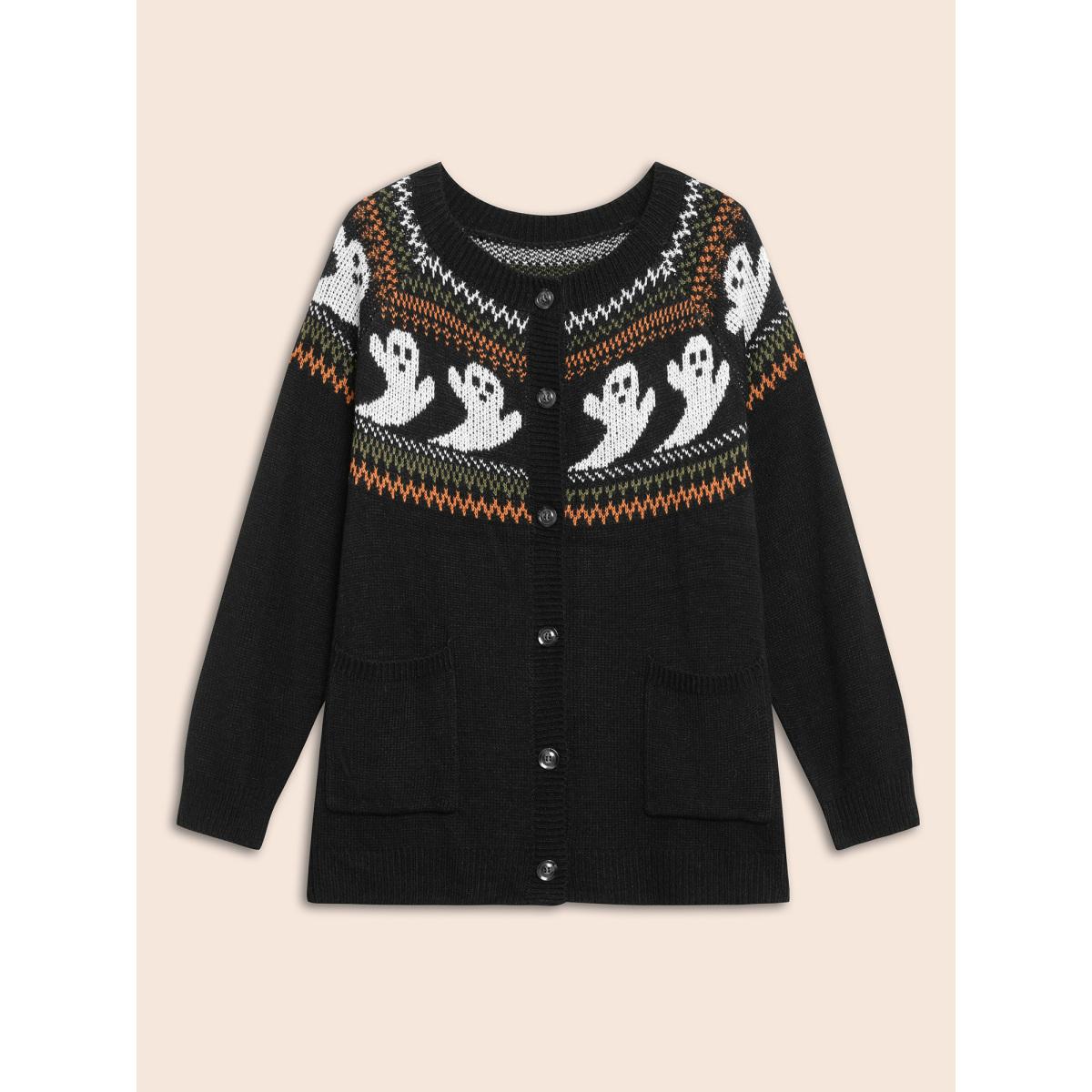 Plus Size Ghostly Fair Isle Button-Up Cardigan Black Women Casual Long Sleeve Everyday Cardigans BloomChic 14-16/1X Product Image