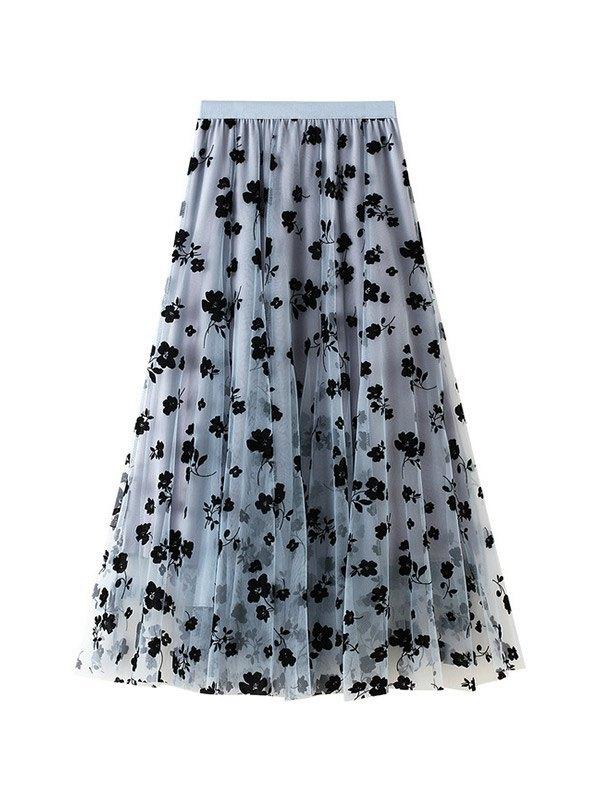 Lining Mesh Floral Midi Skirt Product Image