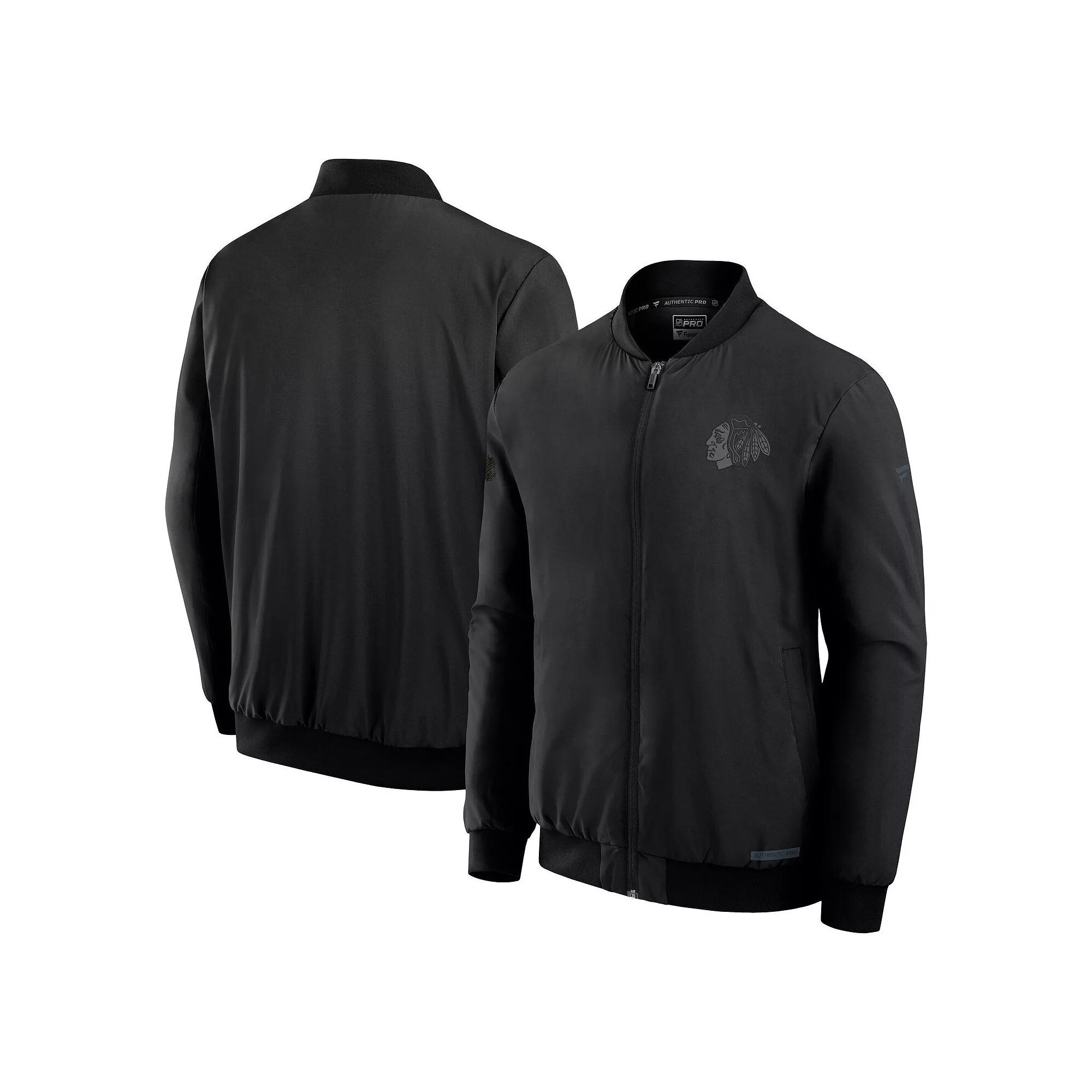 Men's Fanatics Black Chicago Blackhawks Authentic Pro Road Full-Zip Bomber Jacket,  Product Image