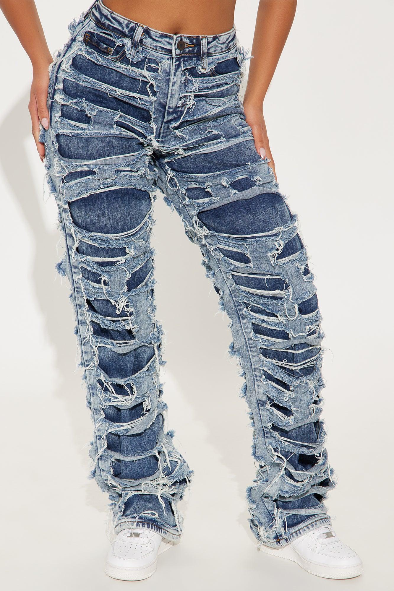 Ripped To Shreds Two Tone Straight Leg Jeans - Medium Wash Product Image