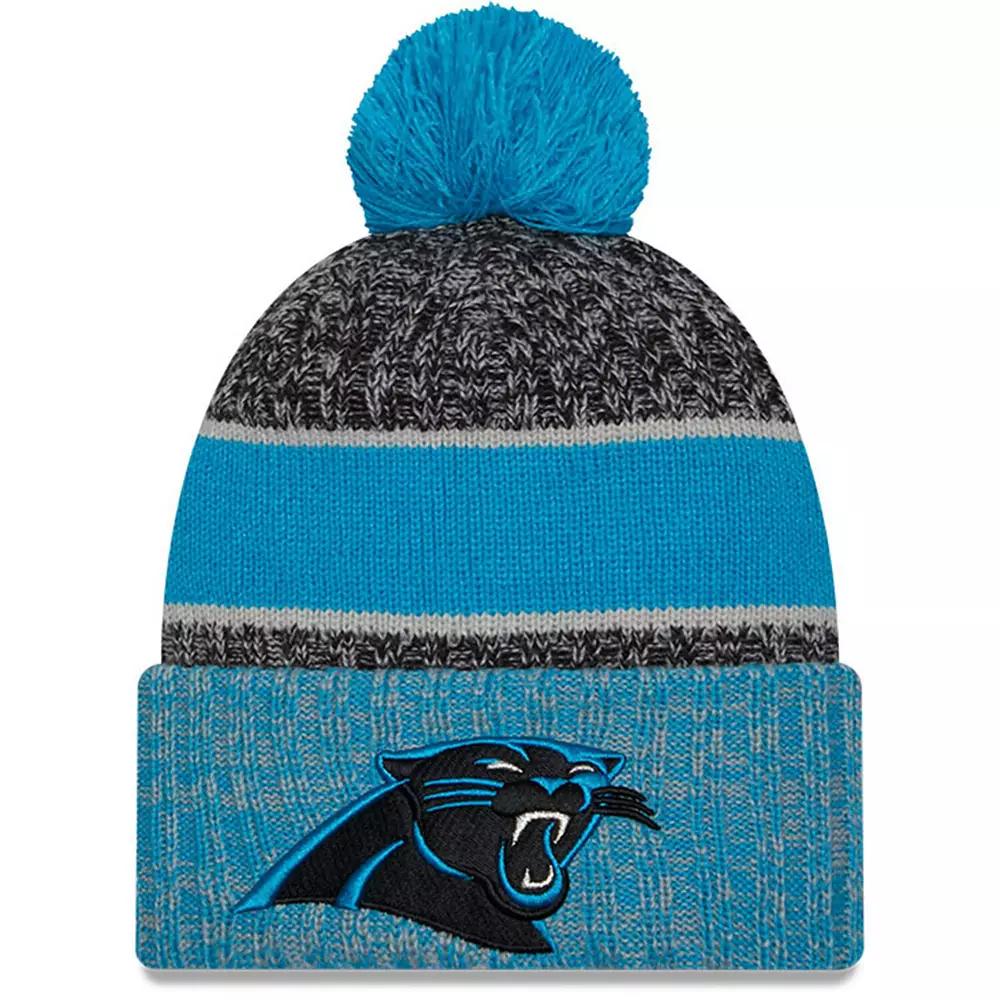 Men's New Era  Black/Blue Carolina Panthers 2023 Sideline Sport Cuffed Pom Knit Hat Product Image