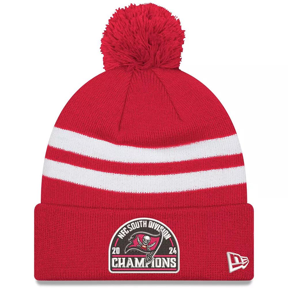 Men's New Era  Red Tampa Bay Buccaneers 2024 NFC South Division Champions Striped Cuffed Knit Hat with Pom Product Image