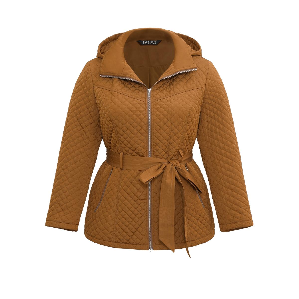 Plus Size Women Dailywear Plain Quilting No stretch Bodycon 28/5X Pocket Belt Elegant Quilted Jackets BloomChic Product Image