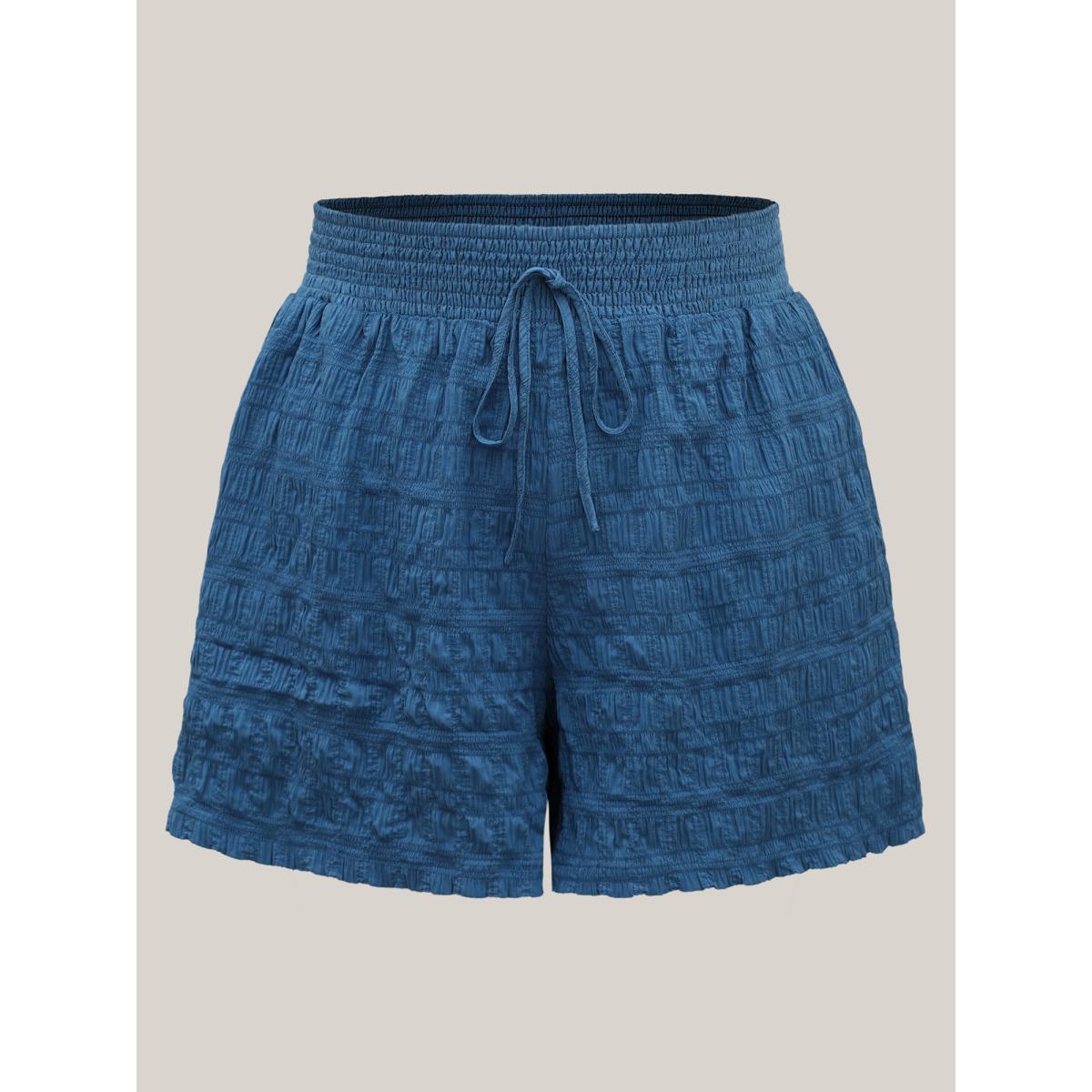 Plus Size Textured Shirred Waist Tie Shorts Women Mediumblue Timeless Texture Loose Elegant Shorts BloomChic 28/5X Product Image