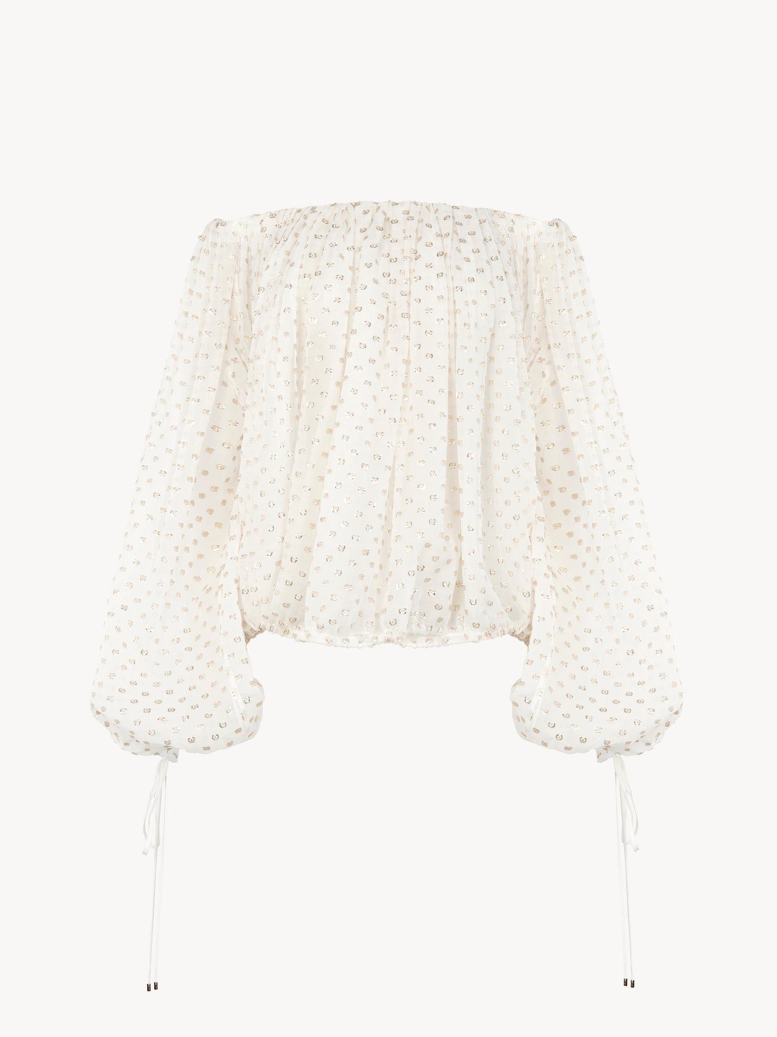 Gathered off-the-shoulder top in silk jacquard & lurex Product Image