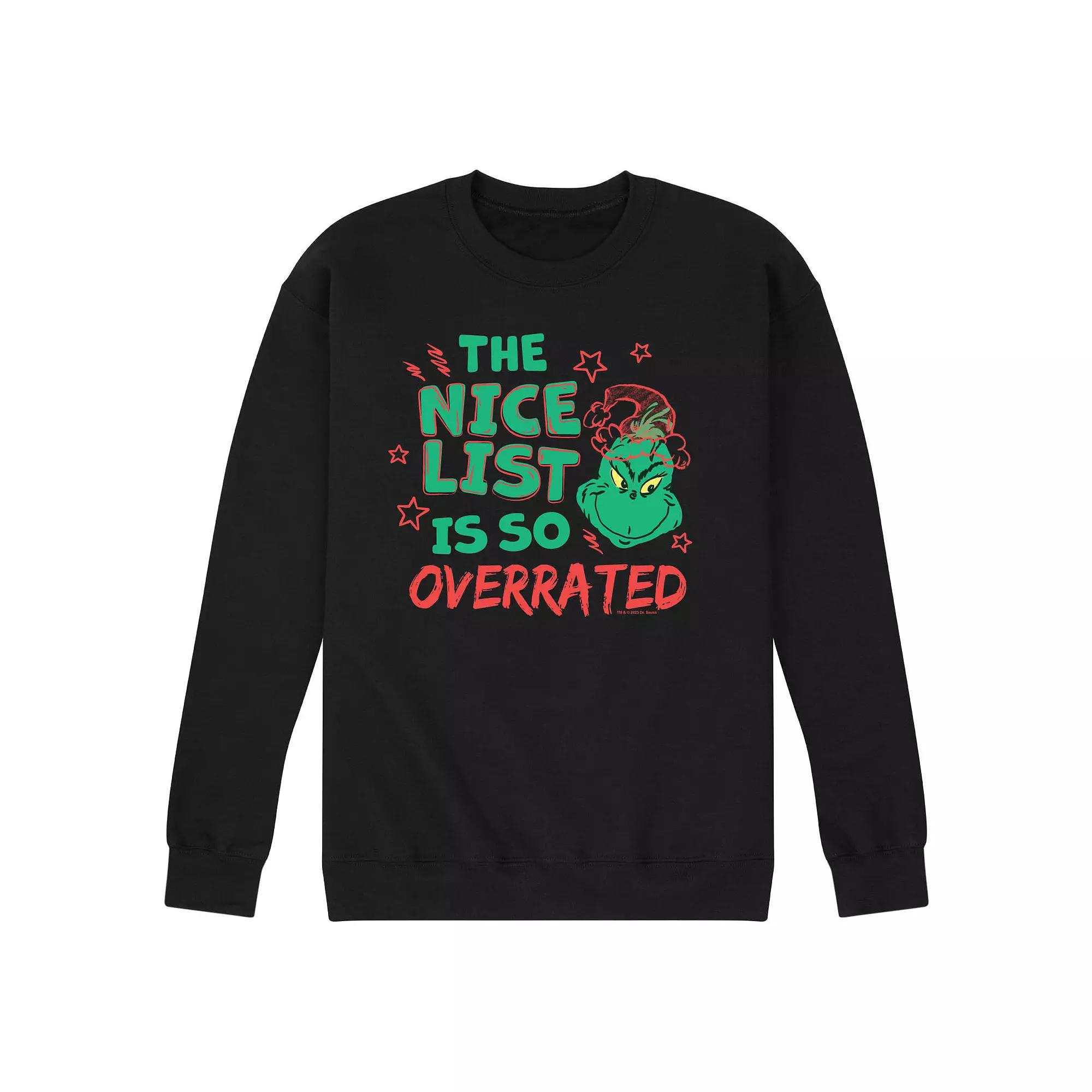 Men's Dr. Seuss The Grinch Nice List Overrated Fleece Sweatshirt,  Product Image