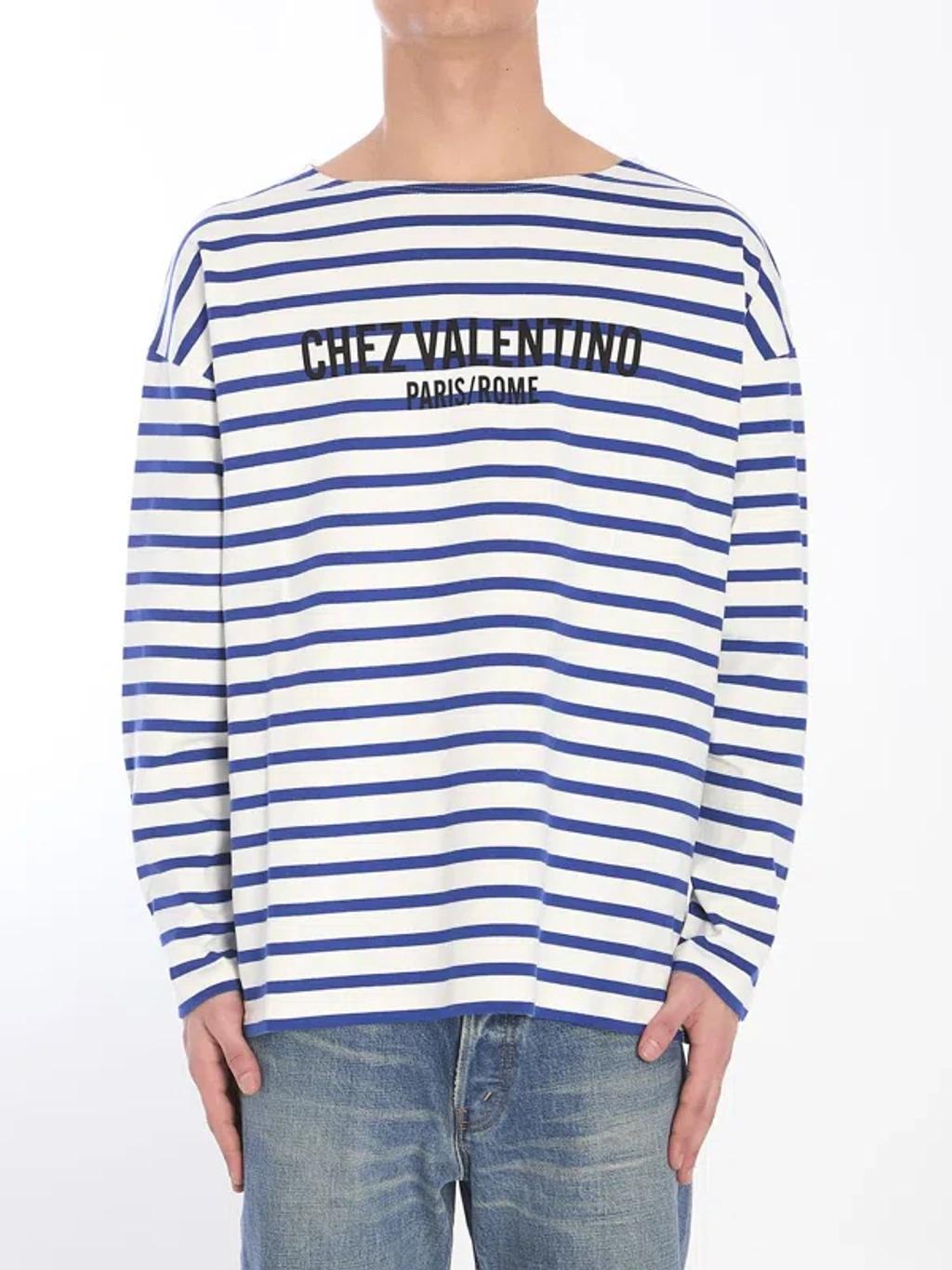 VALENTINO Garavani Men Embroidered Cotton T-shirt In Stripped Product Image