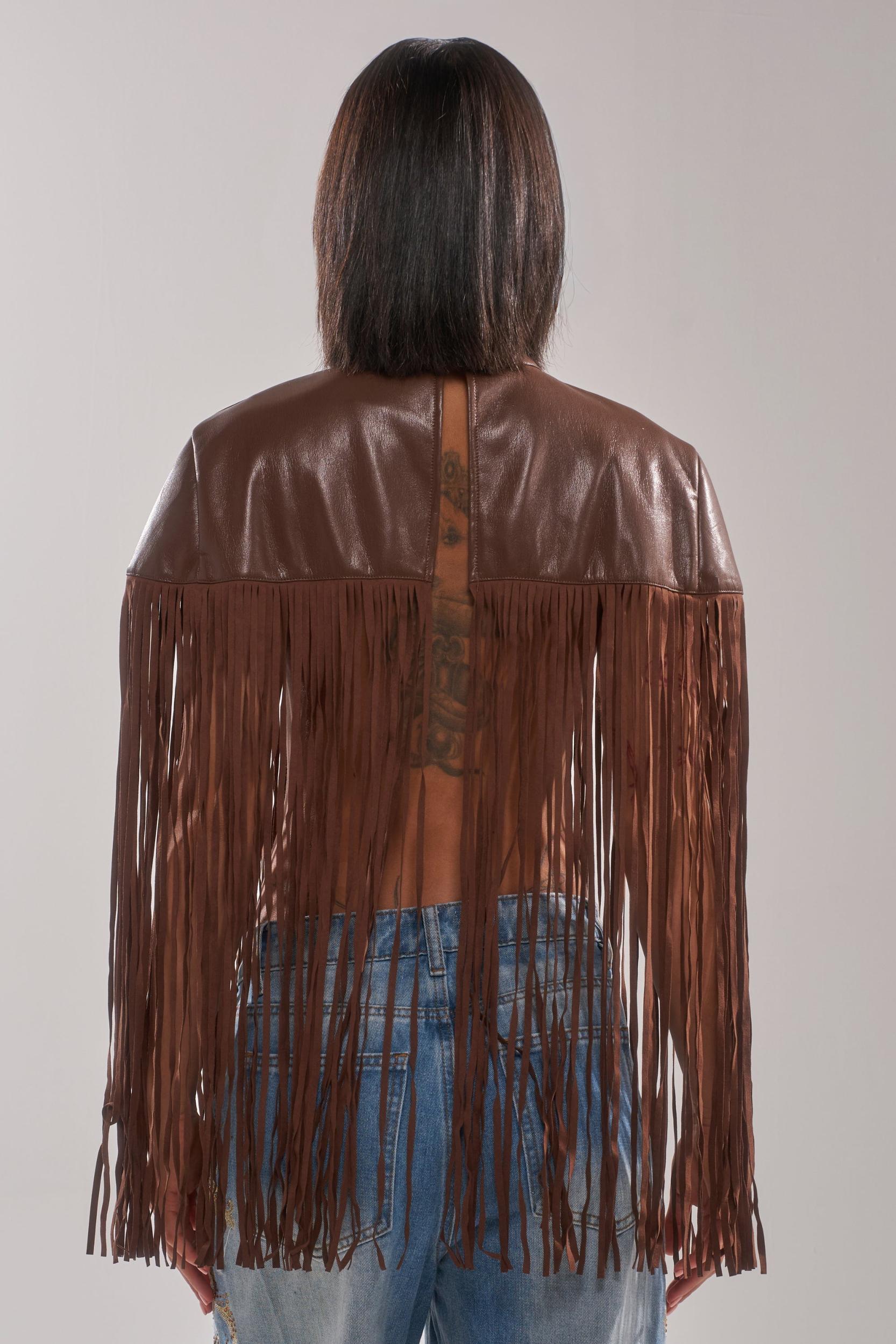 FRINGE FOR DAYS FAUX LEATHER TOP Product Image