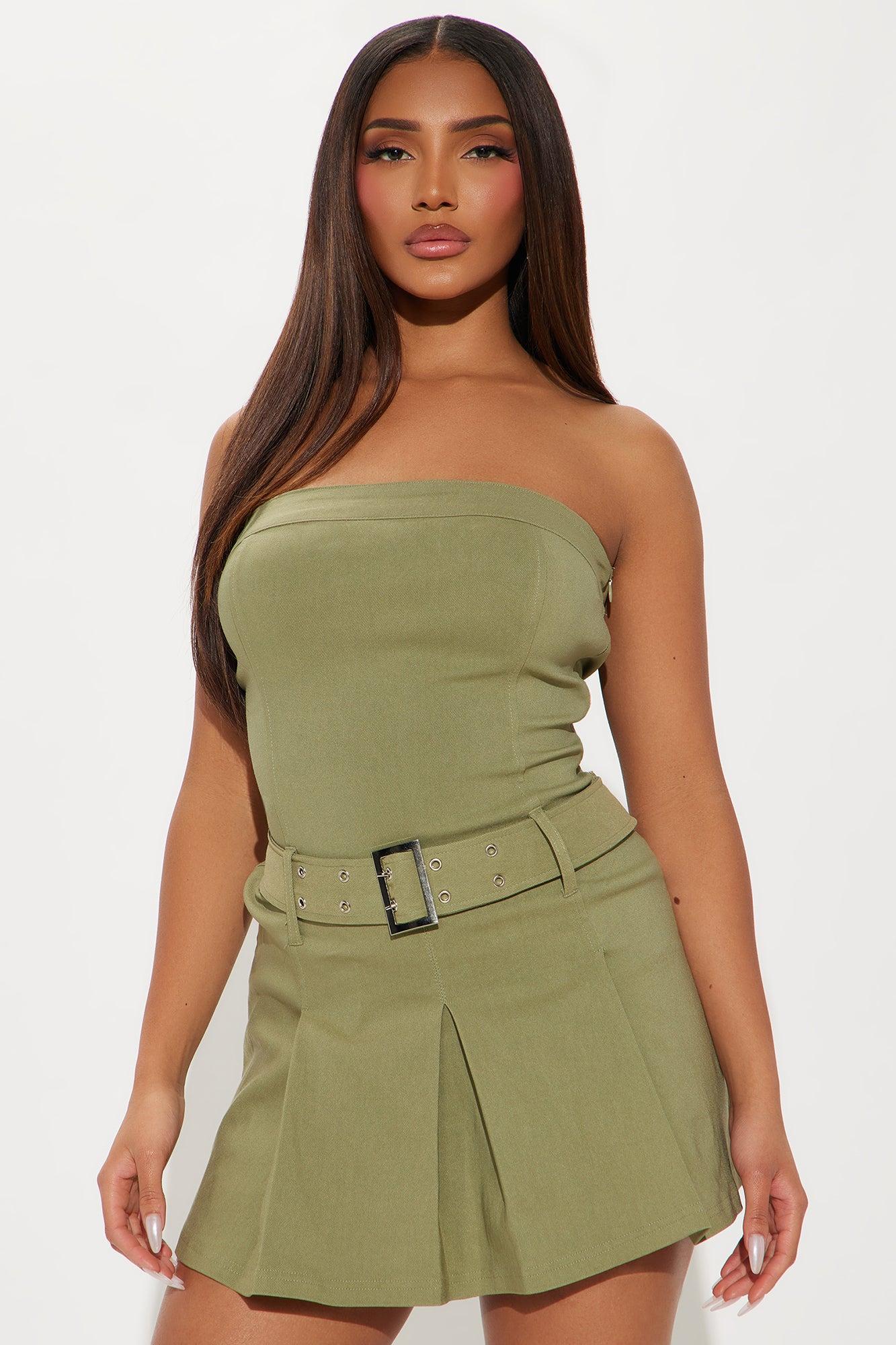 Kelly Belted Twill Mini Dress - Olive Product Image