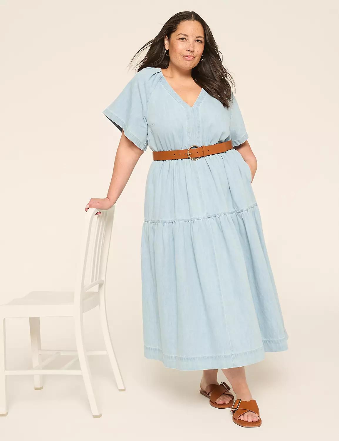 Flutter-Sleeve V-Neck Midi Dress Product Image