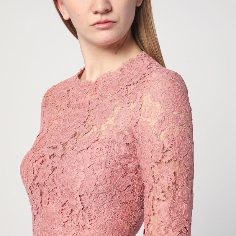 DOLCE & GABBANA Pink Lace Tube Longuette Dress Product Image
