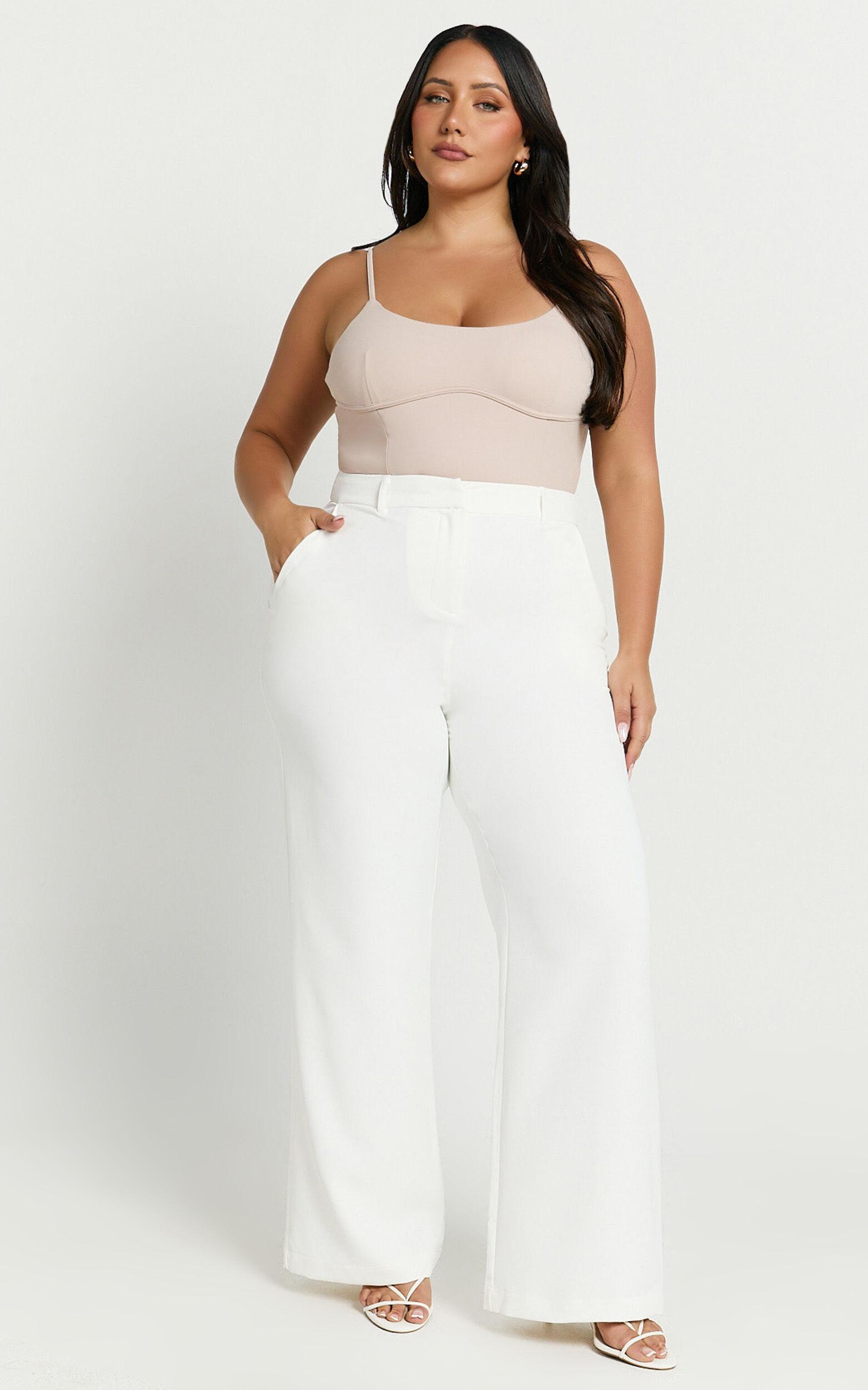 Bonnie Pants - High Waisted Tailored Wide Leg Pants in White Product Image