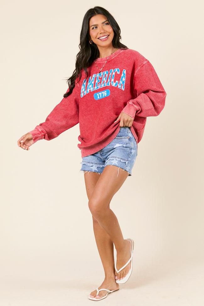 America Star 1776 Red Corded Graphic Sweatshirt FINAL SALE Product Image