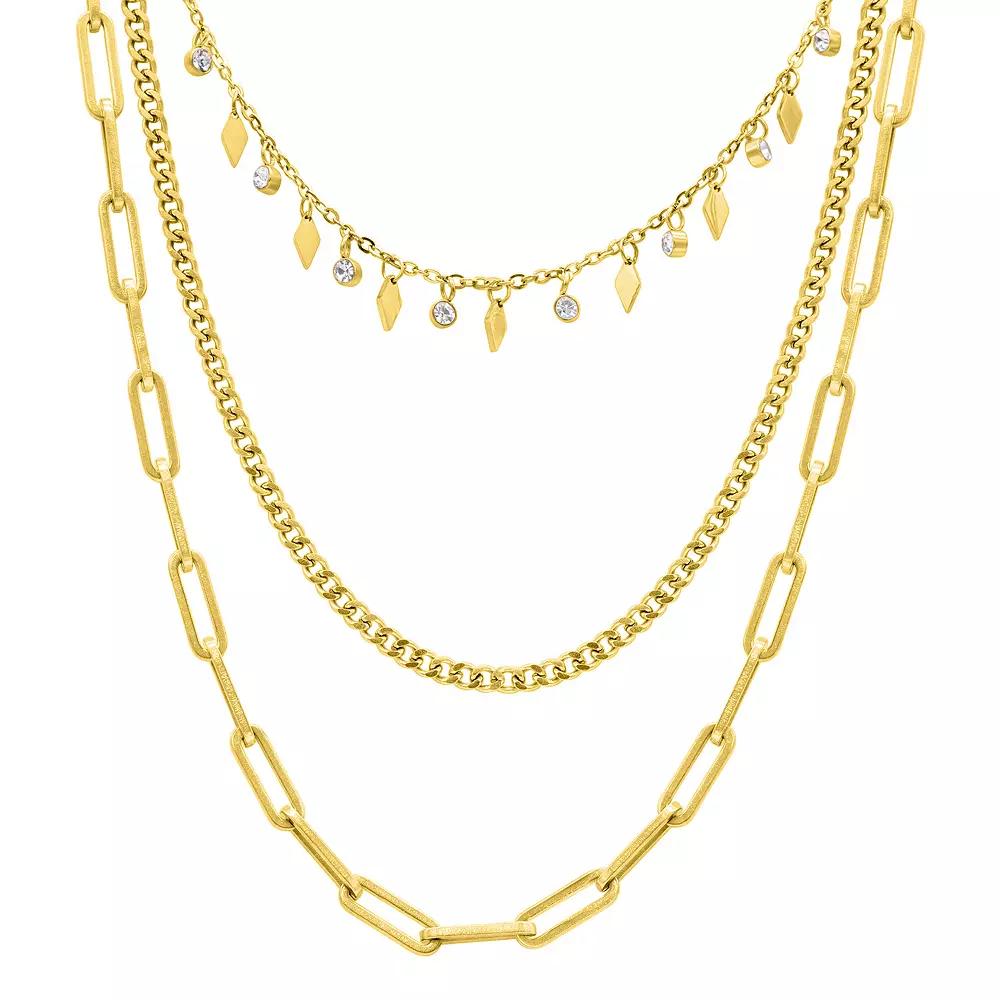 Adornia 14k Gold Tone Paperclip, Curb, & Dangle Crystal Chain Necklace Set, Womens, Size: 14+3/16+2 Product Image