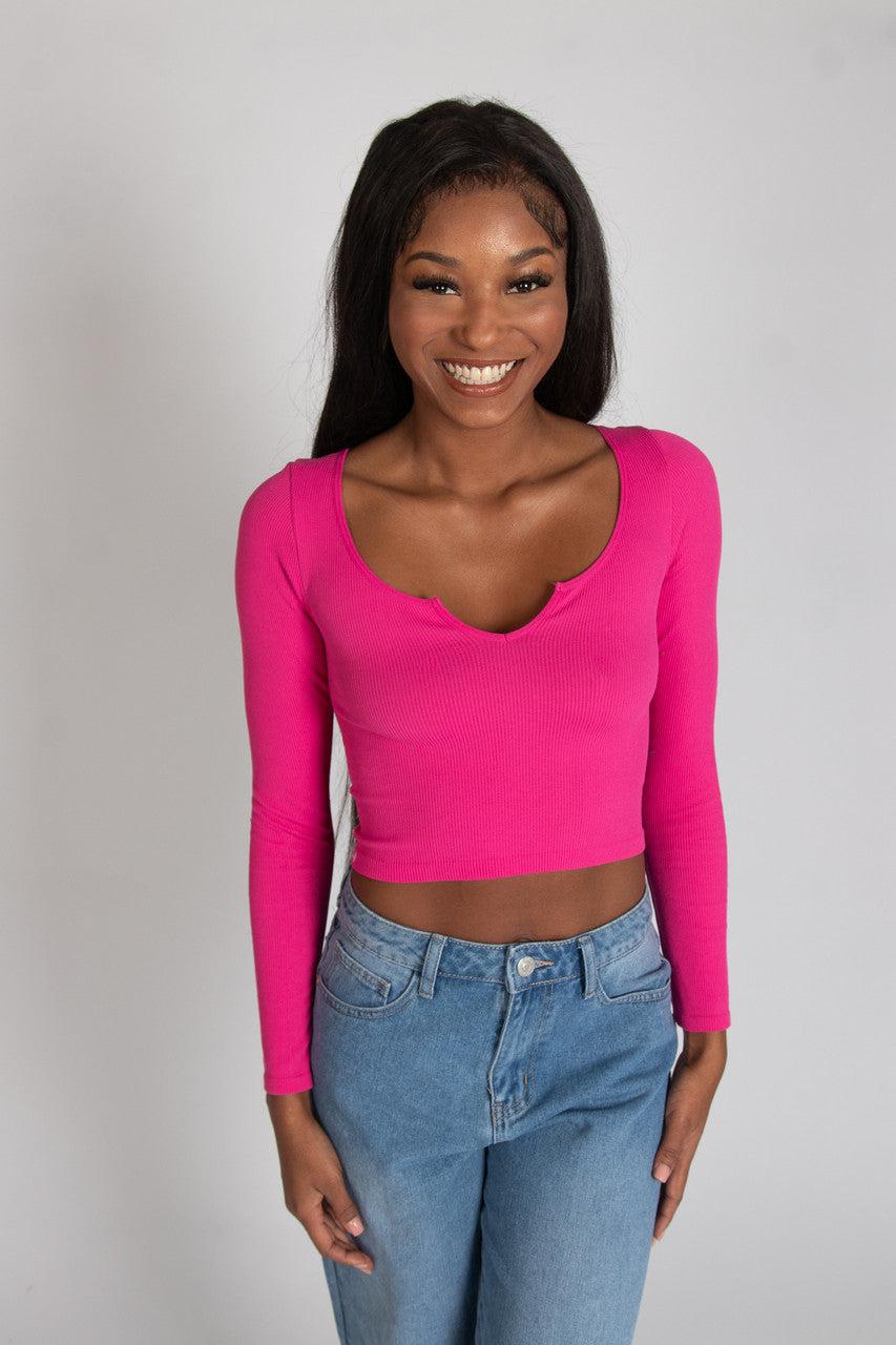 Long Sleeve Notch Neck Seamless Top Product Image