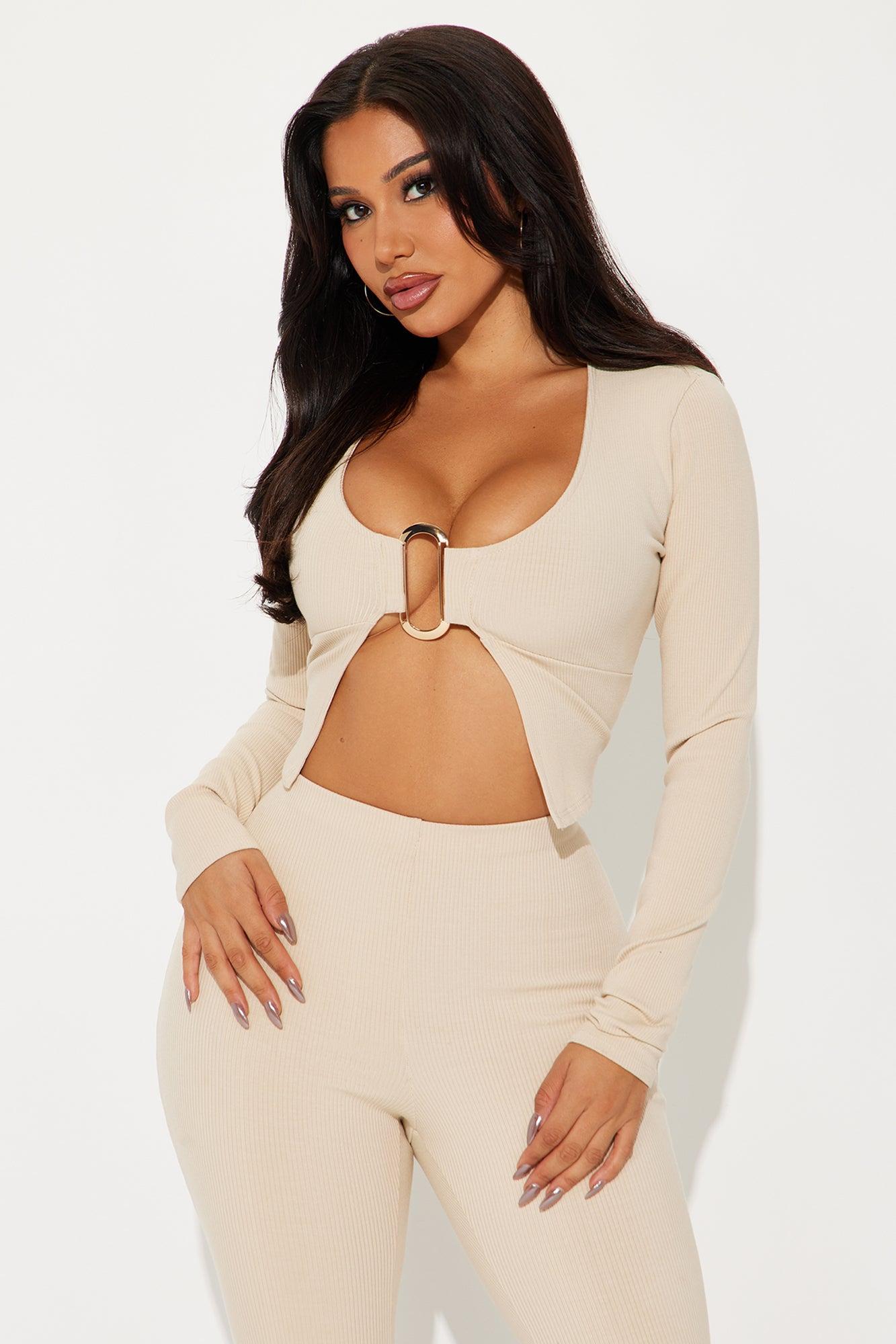 Jazmine Long Sleeve Snatched Capri Pant Set - Cream Product Image