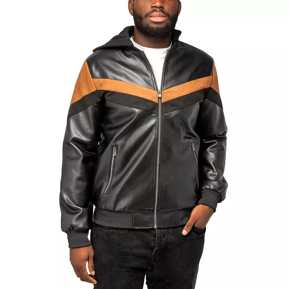 Men's Xray PU Hooded Jacket with Faux Suede Detailing,  Product Image