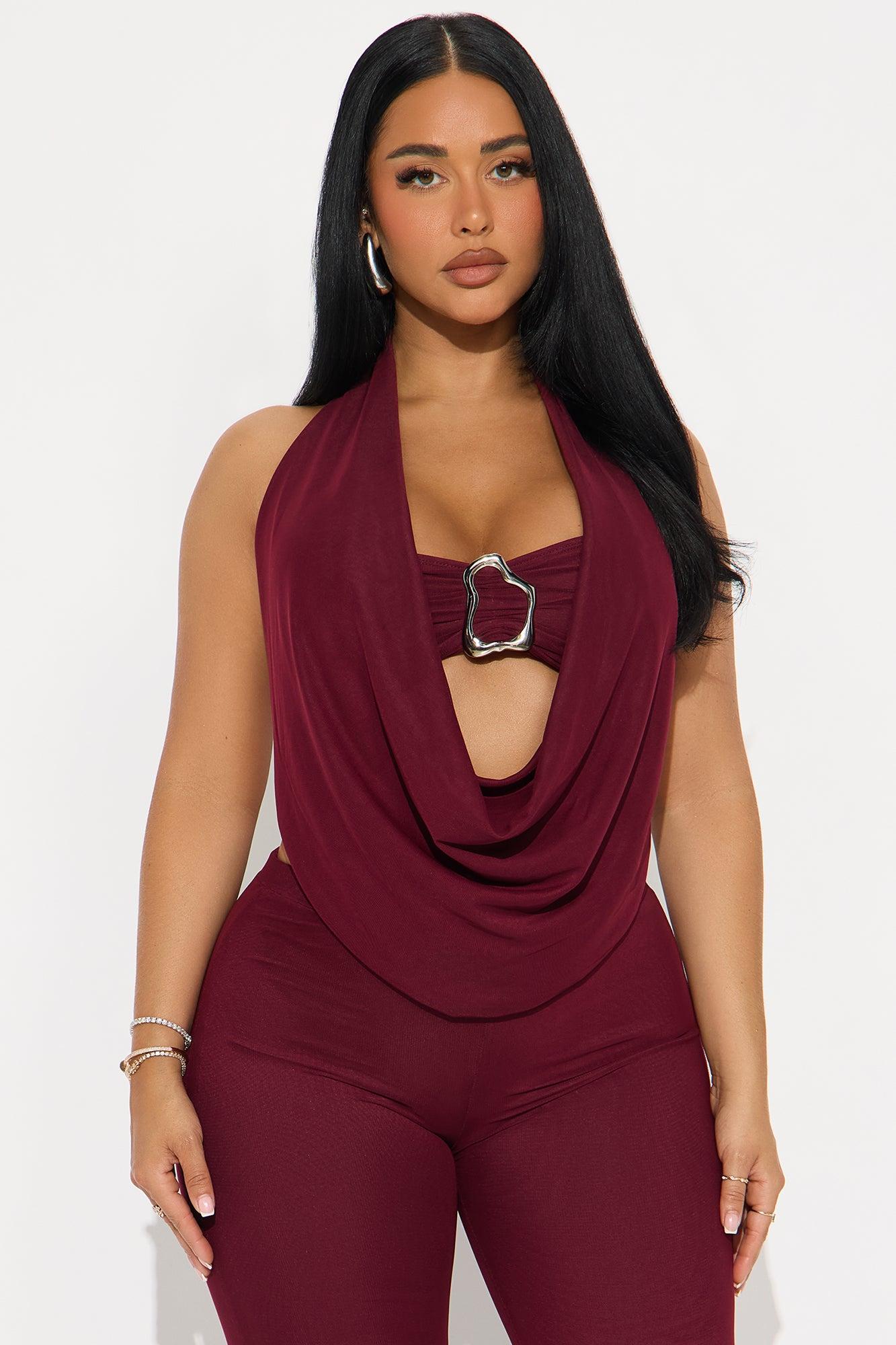 Make It Yours Mesh 3 Piece Pant Set - Burgundy Product Image