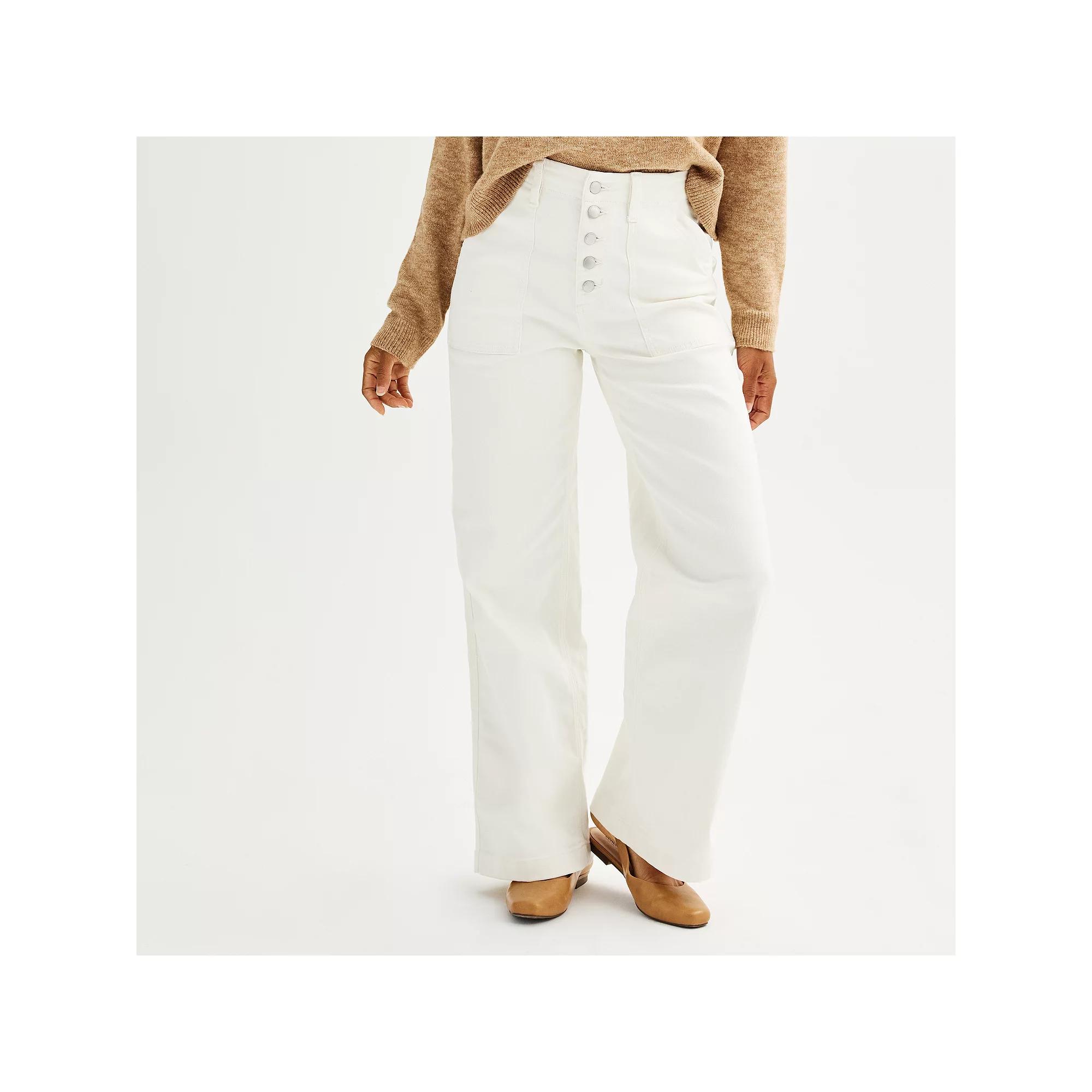 Women's Sonoma Goods For Life® Button-Fly Utility Wide Leg Pants, Size: 16, White Product Image