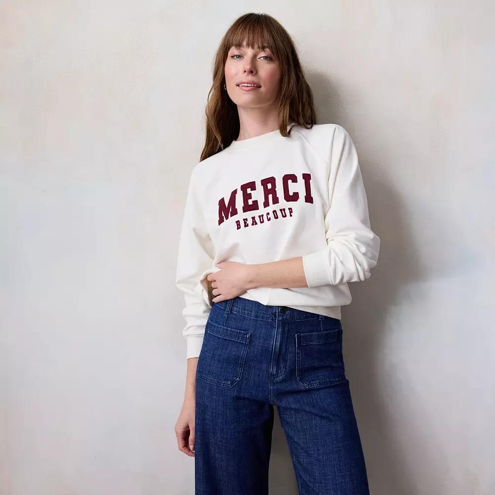 Women's LC Lauren Conrad French Terry Long Sleeve Crewneck Sweatshirt, Size: XXL, Red Merci Beaucoup Product Image