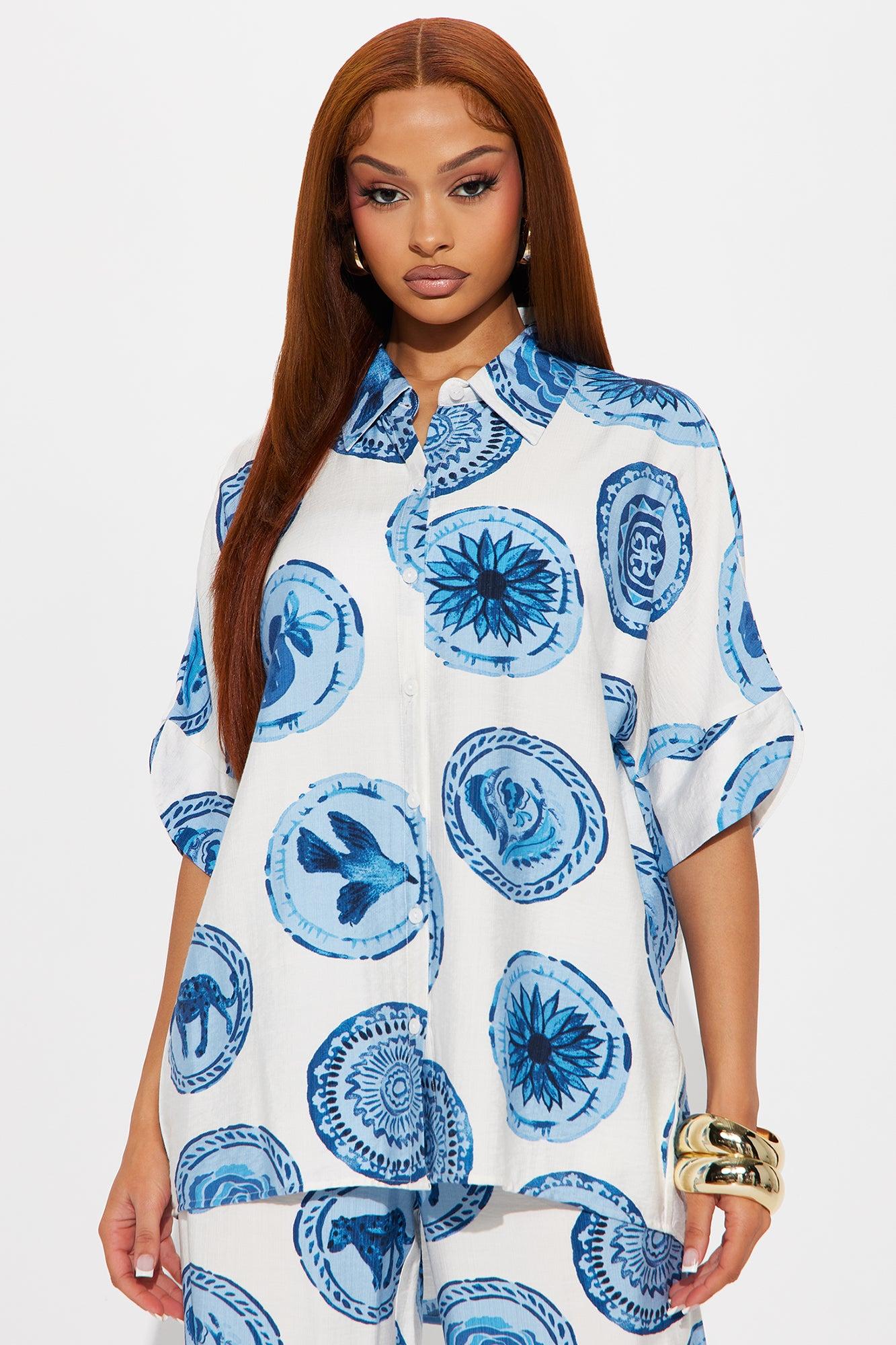 Sunny Escape Linen Pant Set - Blue/combo Product Image