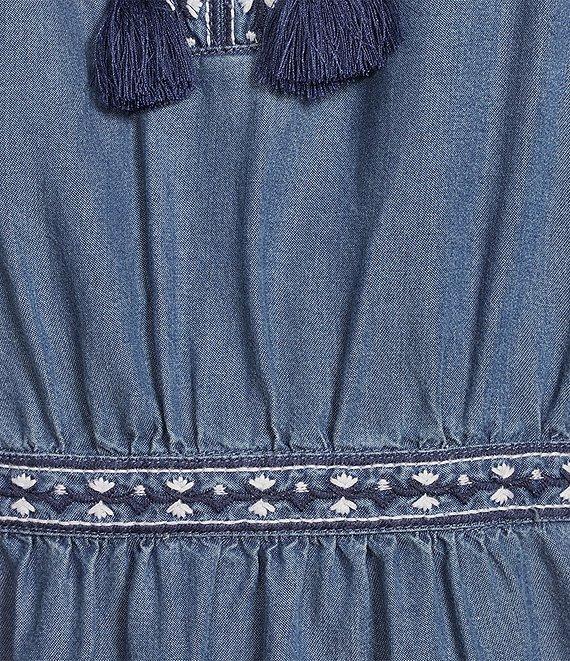 John Mark Embroidered Split V-Neck 3/4 Flounce Sleeve Tiered Dress Product Image