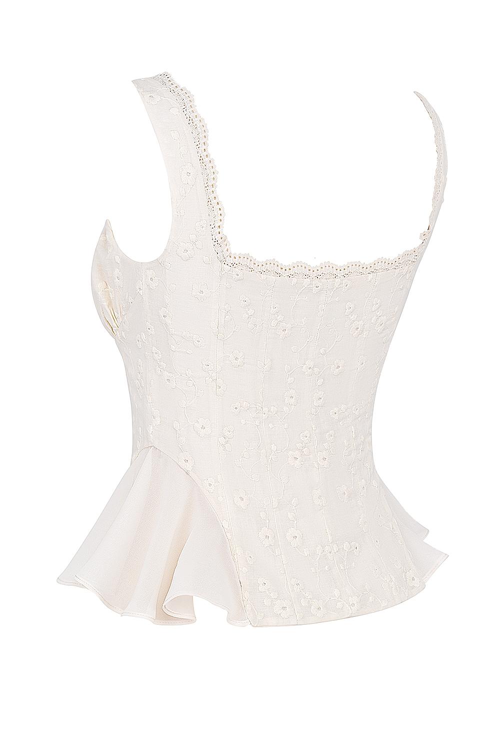 Jean  vintage cream cotton broderie anglais peplum top Product Image