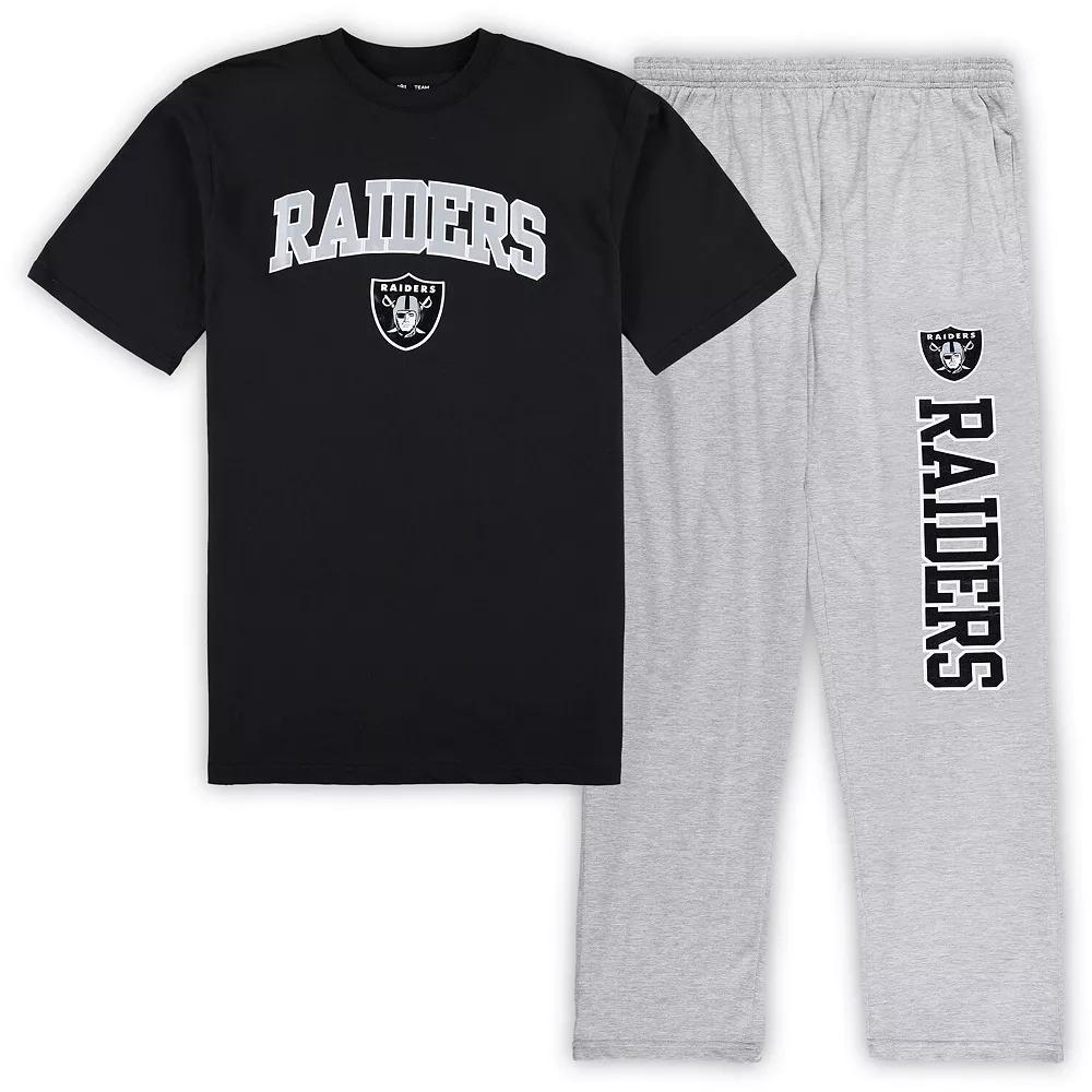 Men's Concepts Sport Black/Heather Gray Las Vegas Raiders Big & Tall T-Shirt & Pajama Pants Sleep Set, Size: 4XB, Lvr Black Product Image