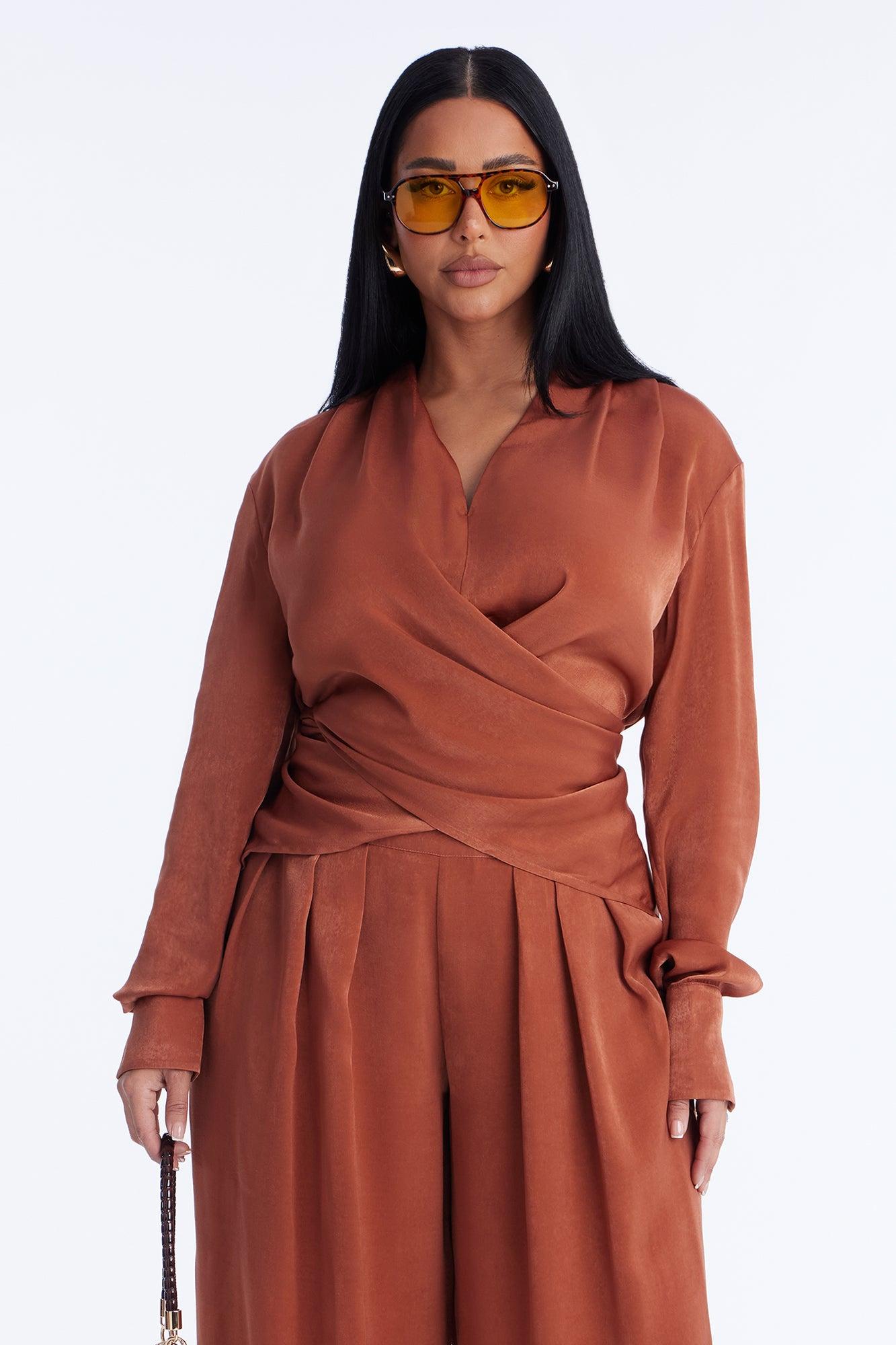 Into You Satin Pant Set - Rust Female Product Image