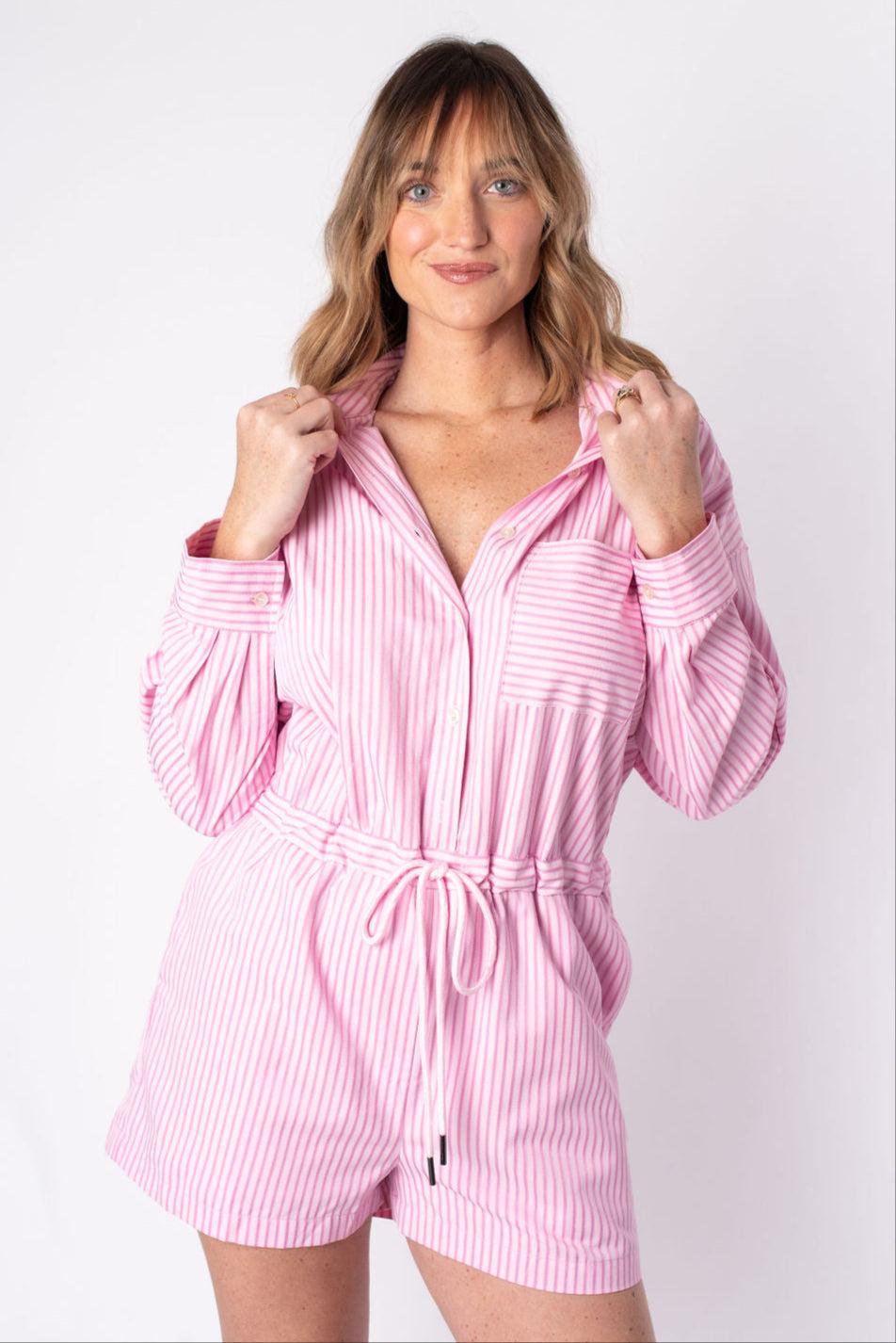 Riley Long Sleeve Striped Romper Product Image