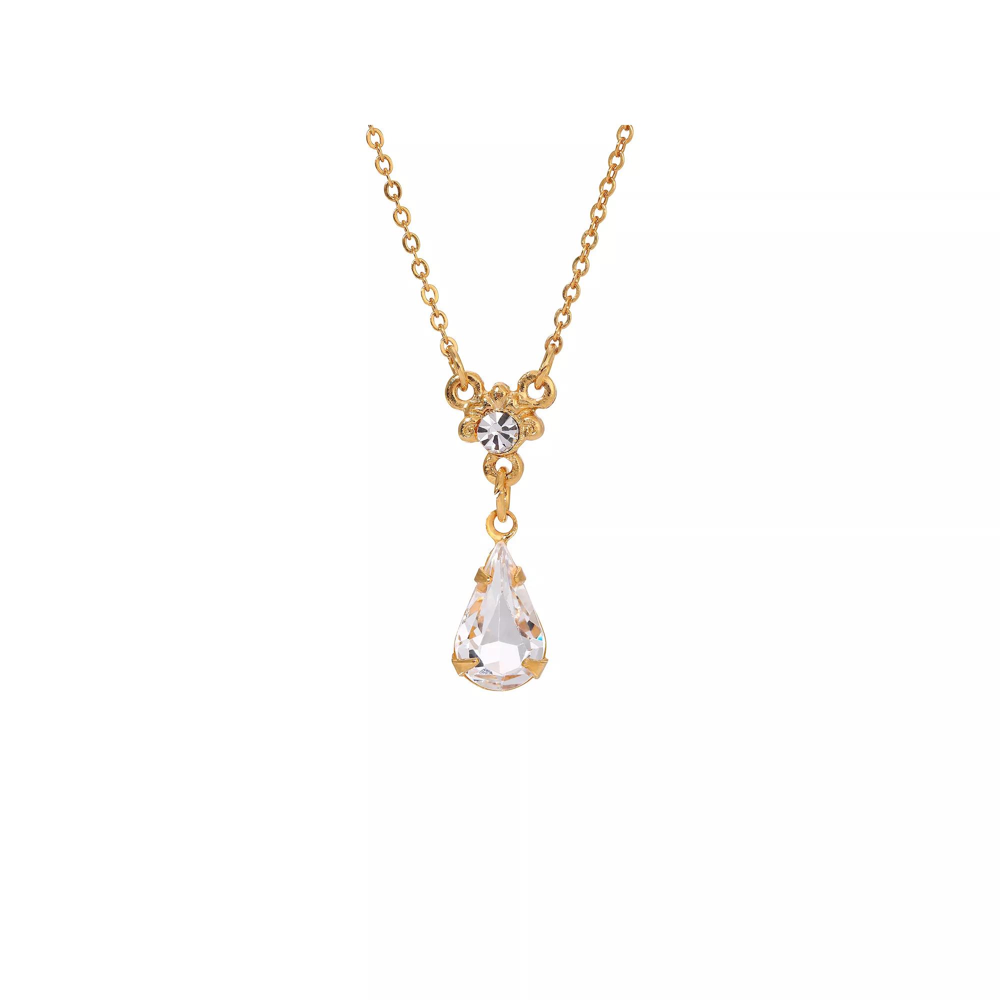 1928 Gold Tone Teardrop Crystal Necklace, Womens Product Image