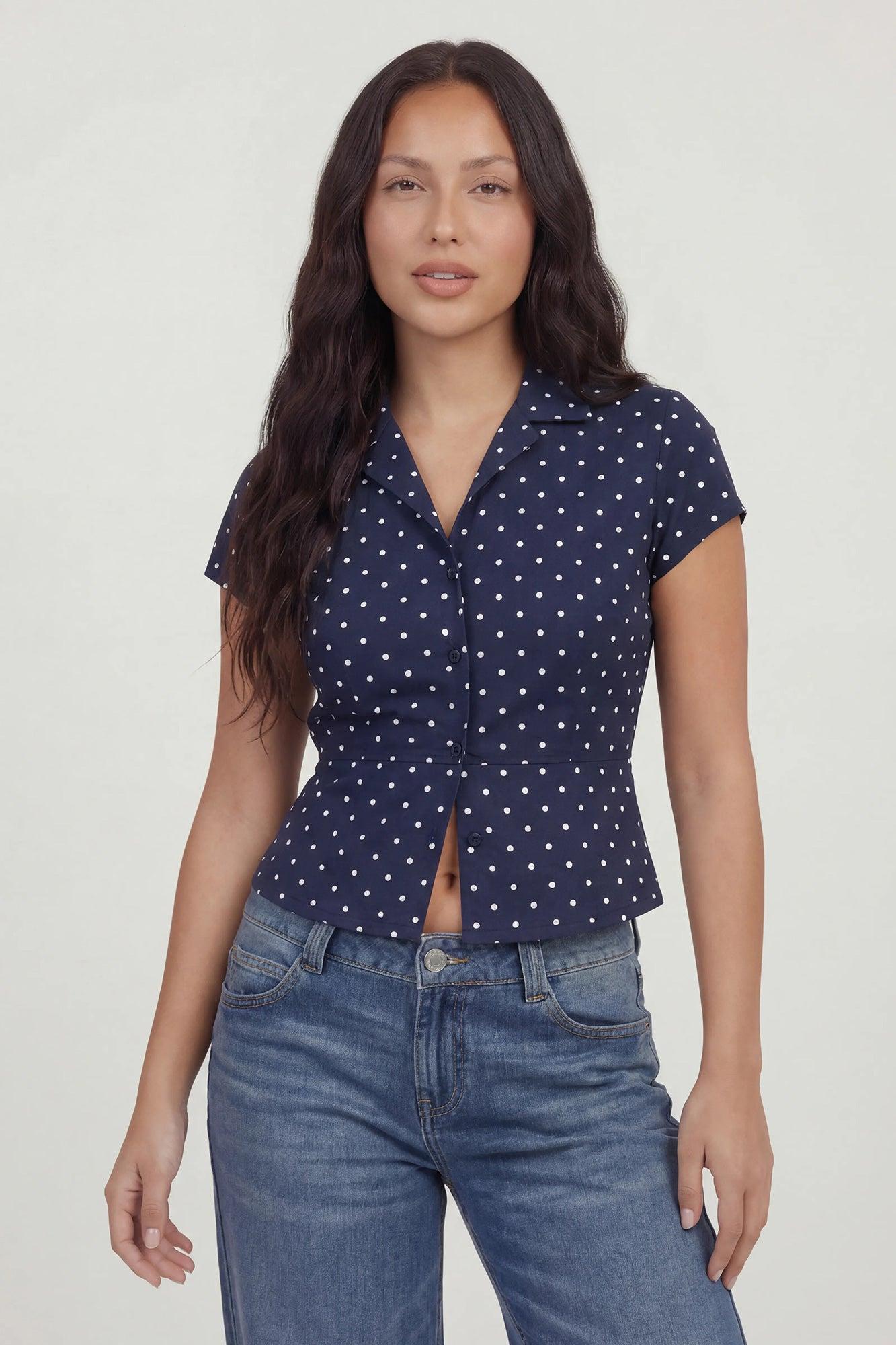 Tie Back Button-Up Short Sleeve Top Female Product Image