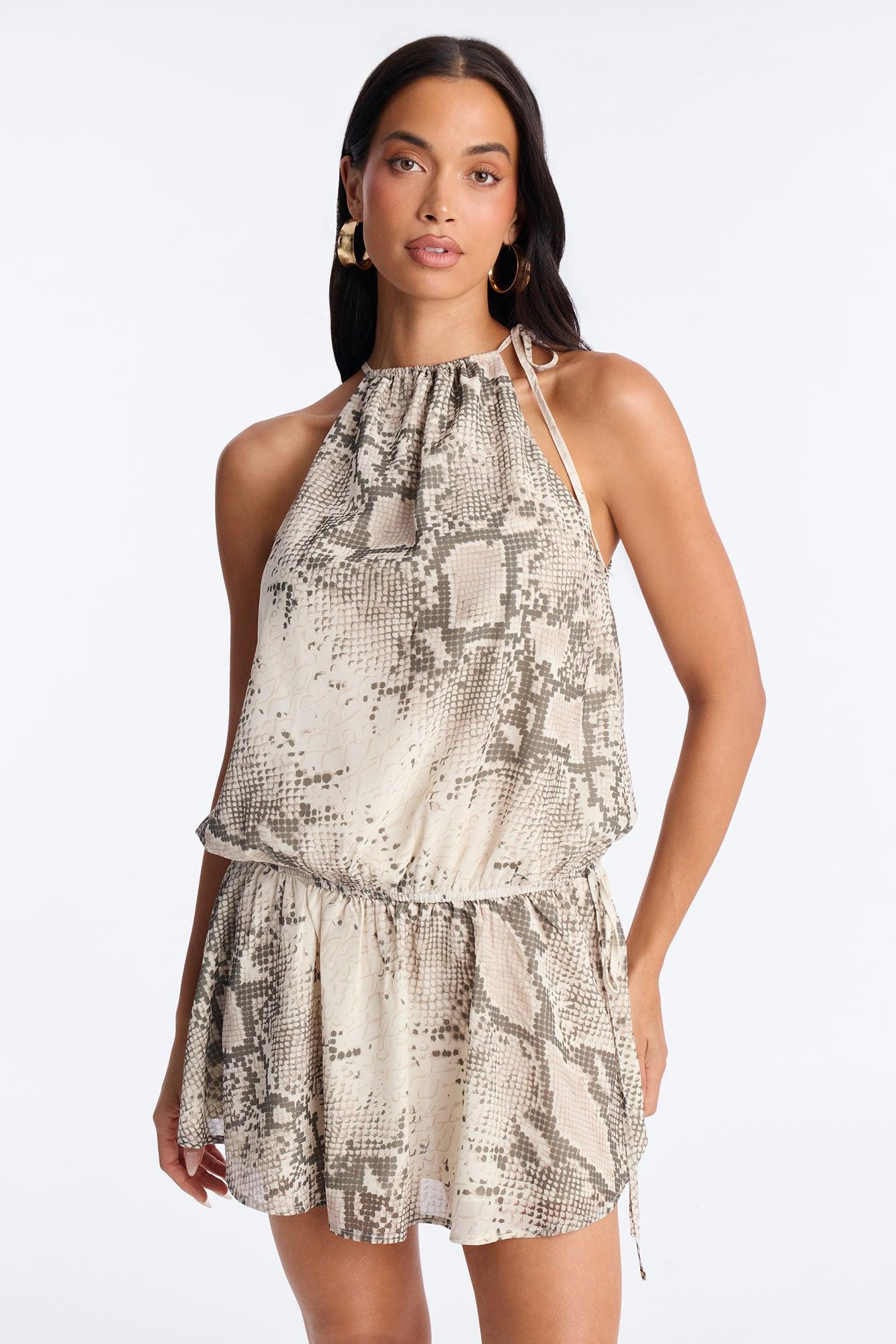 Mila Snake Print Chiffon Mini Dress - Grey/combo Female Product Image