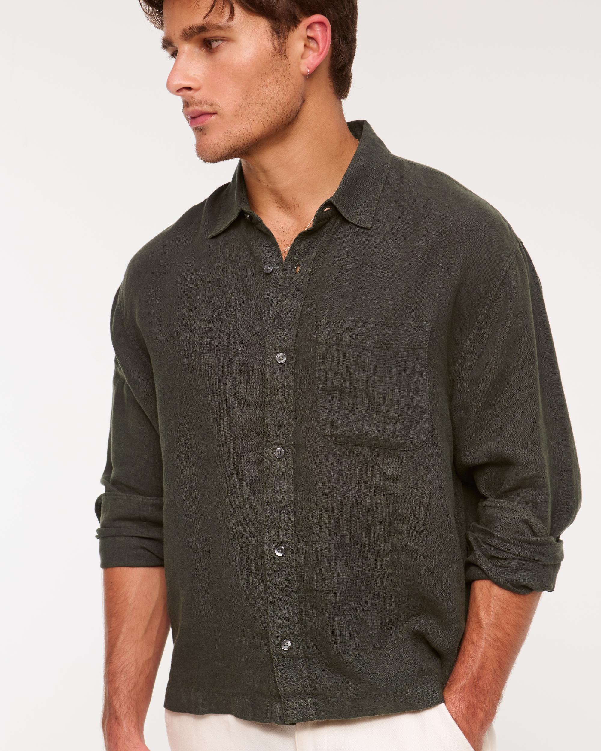 Cropped Linen Button-Up Shirt Product Image