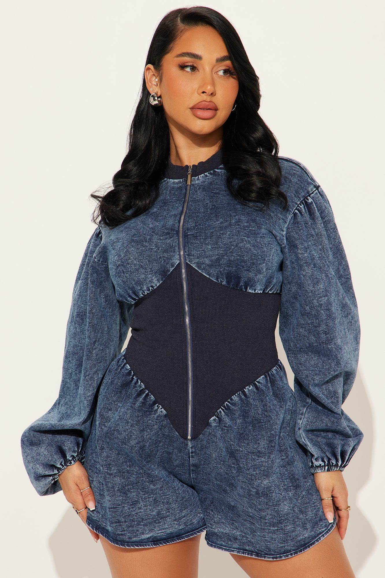 Becky Denim Romper - Medium Wash Product Image