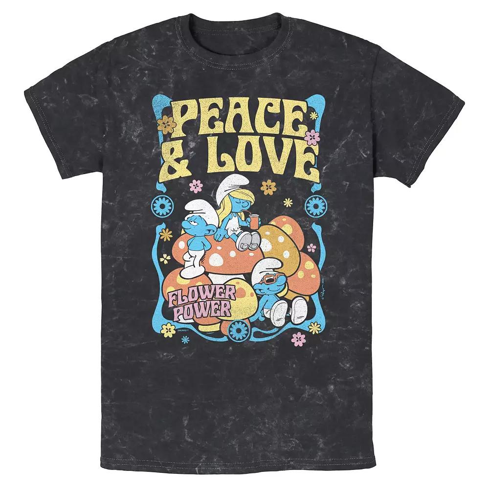 Men's Smurfs Peace And Love Mineral Wash Graphic Tee,  Product Image