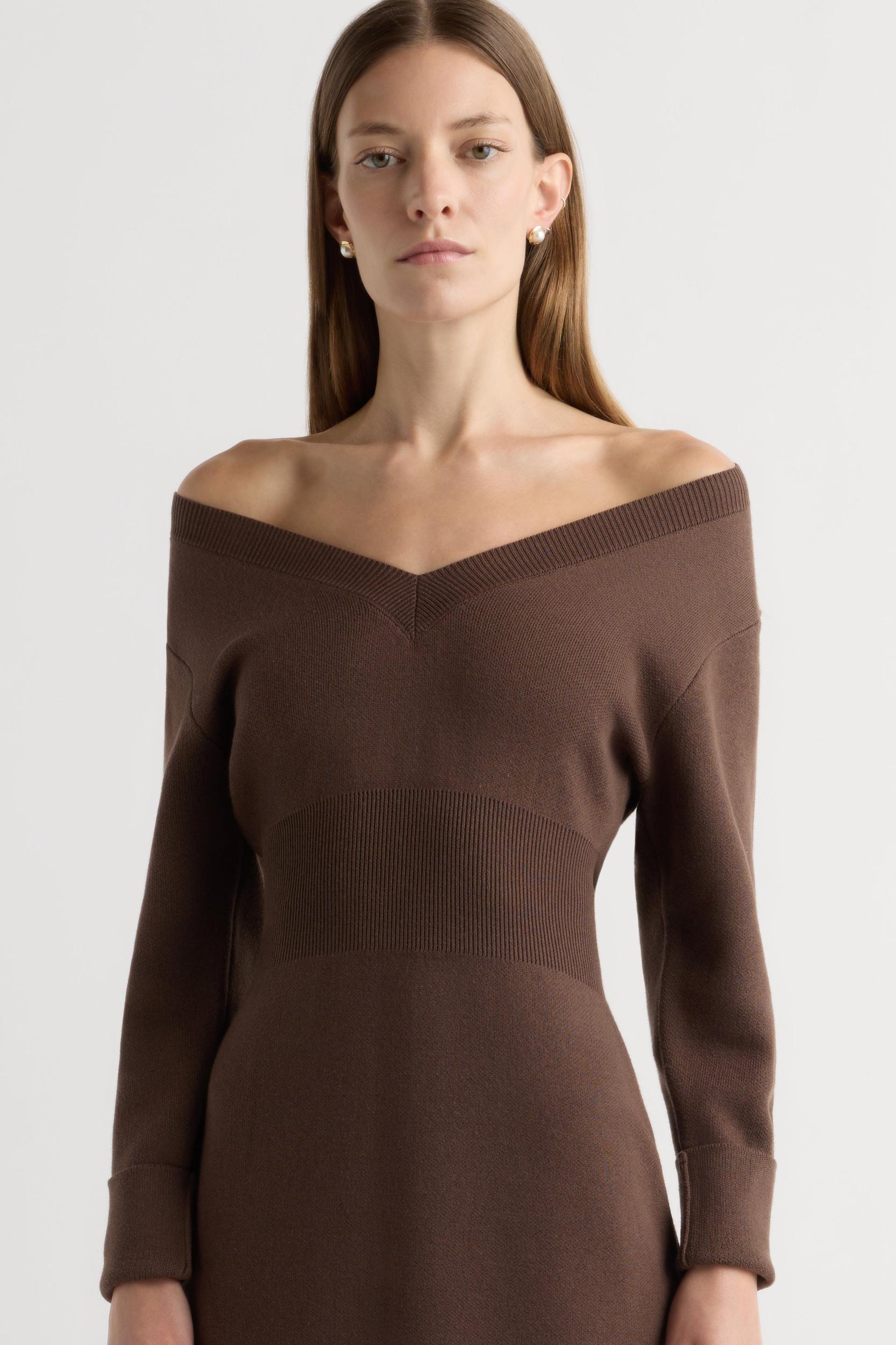 Bora Off-Shoulder V-Neck Sweater Dress Product Image