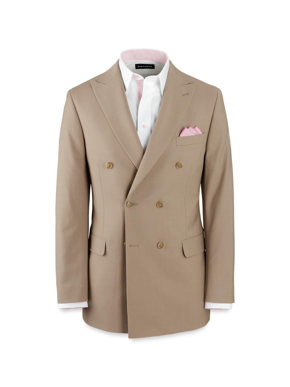Wool Stretch Bengaline Peak Lapel Suit Jacket - Light Tan Product Image