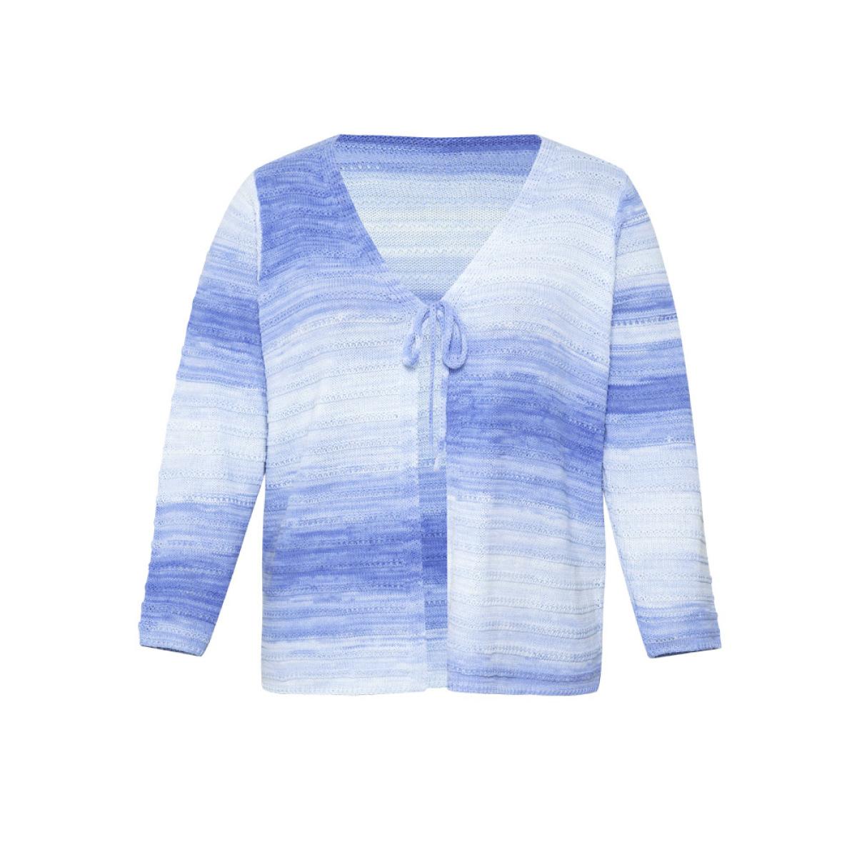 Plus Size Ombre Knotted Front Bodycon Cardigan Blue Women Casual Bodycon Long Sleeve Everyday Cardigans BloomChic 18-20/2X Product Image